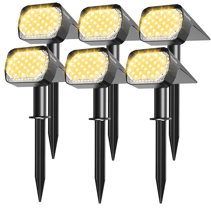 户外太阳能射灯6个装，升级版LED景观灯，3种照明模式，防水花园壁灯