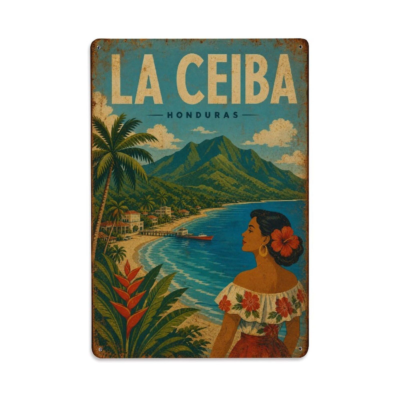 Travel Vintage Honduras La Ceiba Metal Tin Sign