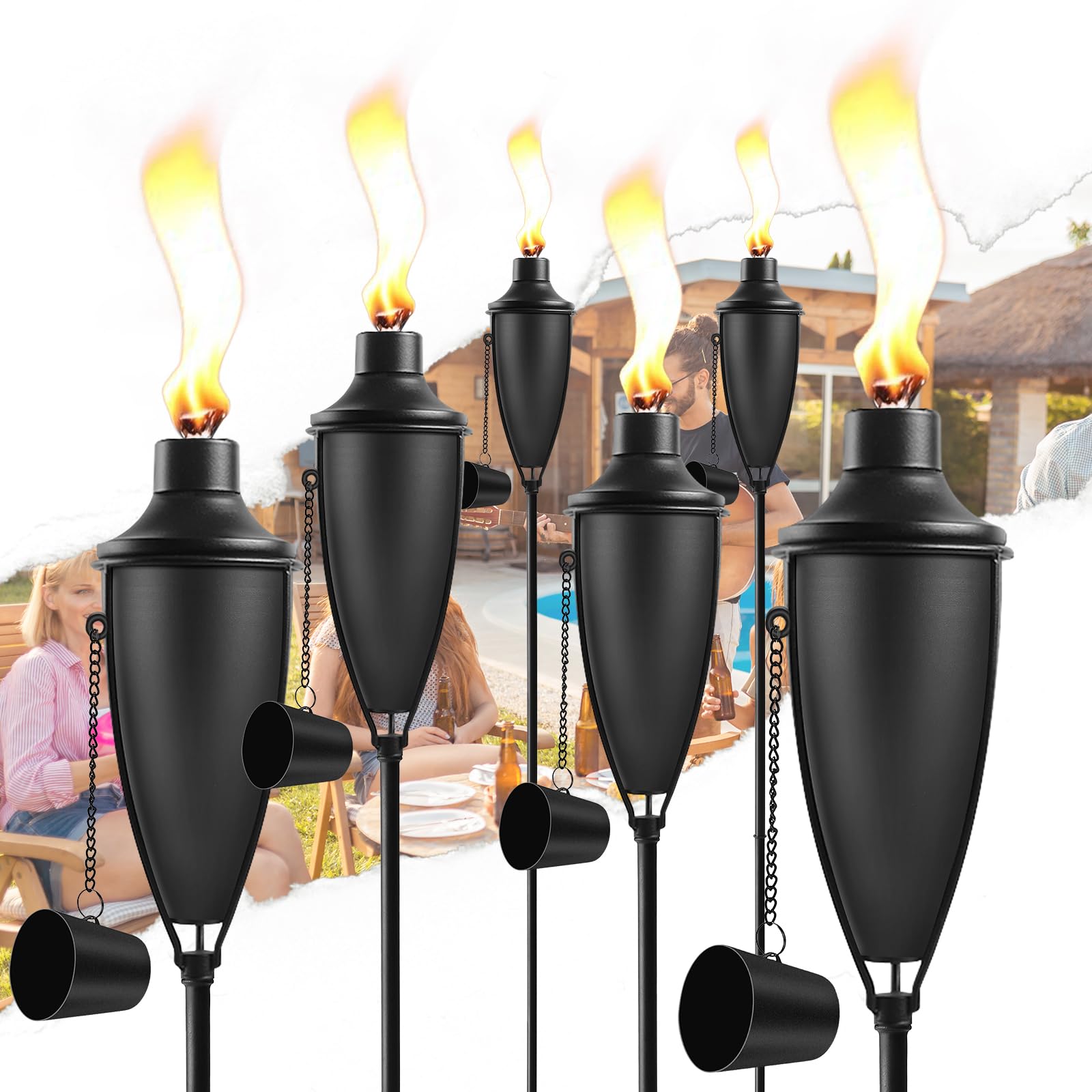 ZSPENG Home Garden Torch Set of 6, Large Capacity 22oz Outdoor Metal Torch Garden Décor,61-Inch Upgraded Citronella Torches with 3-Prong Grounded Stake, Table Top Torches for Party Patio Pathway