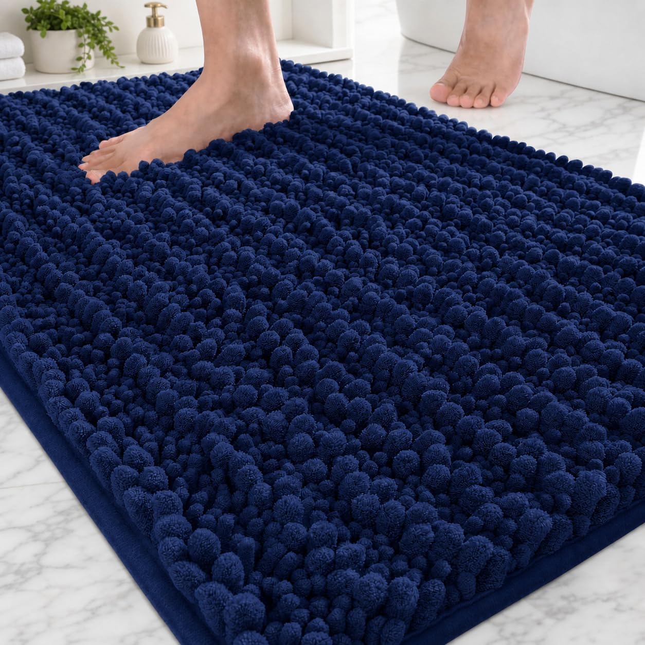 Disolla Bathroom Rugs 32x20, Extra Soft Chenille Bath Mat, Navy Blue