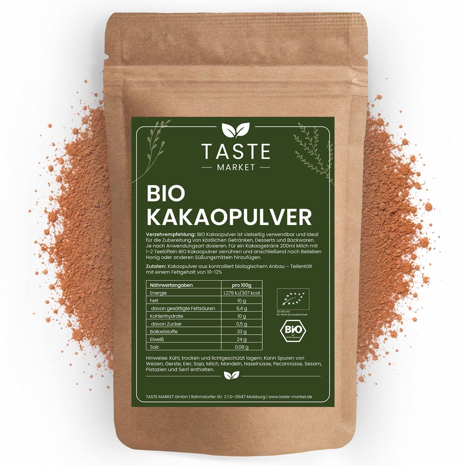 Kakaopulver 5 kg 100% natürlicher Kakao ungesüßt Pulver Stark entölt nicht alkalisiert Taste Market