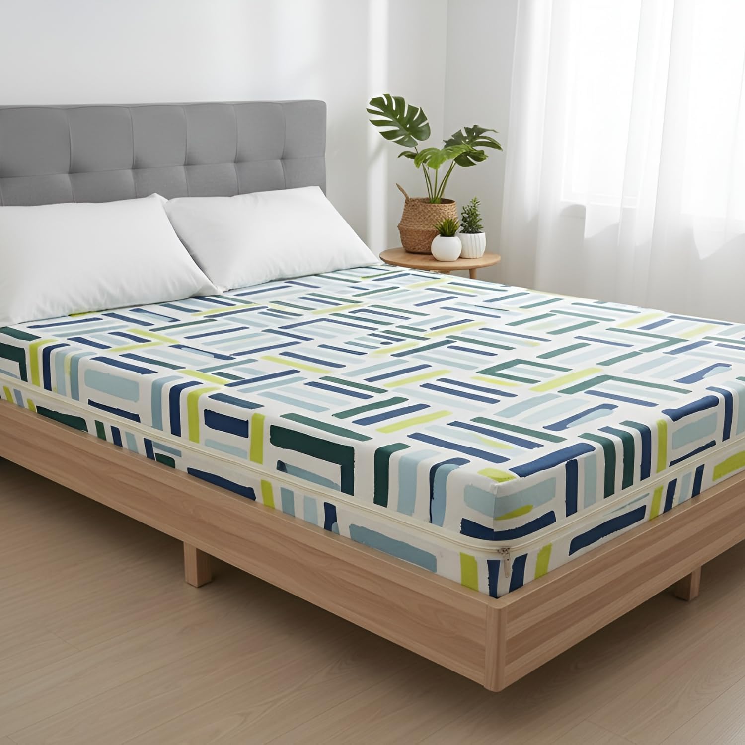 Fairy Down® Premium Cotton Printed Mattress Protector King Size Bed | 72x72x5 Inches | Bed Cover, Mattress Cover with Zipper Chain, All Round Protection with 360° Encasing for 6x6 Ft- White
