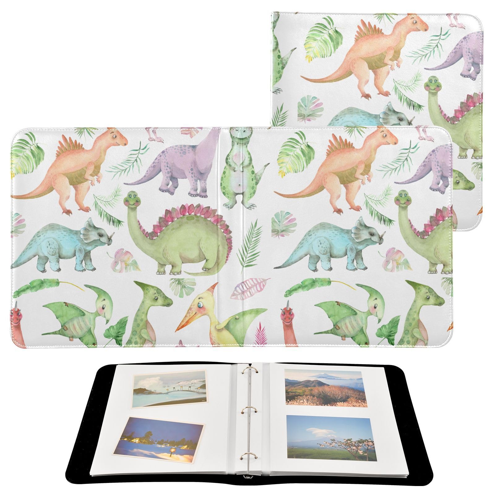 Fotoalbum, Ordner, Cartoon, Aquarell, Dinosaurier, Weiß, Fotobücher, Buch, Fotoalbum, selbstklebende Seiten, Familienfotoalbum, 10,2 x 15,2 cm, 15,2 x 20,3 cm