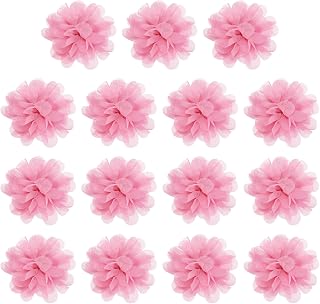 Chiffon Flowers, Sewing Fabric Appliques, Chiffon Flowers Appliques - Fitting for (Women/DIY Crafts/Headbands/Hair Accessories/Wedding/Party/Corsage) 3 Inch & 15 Pack & Pink