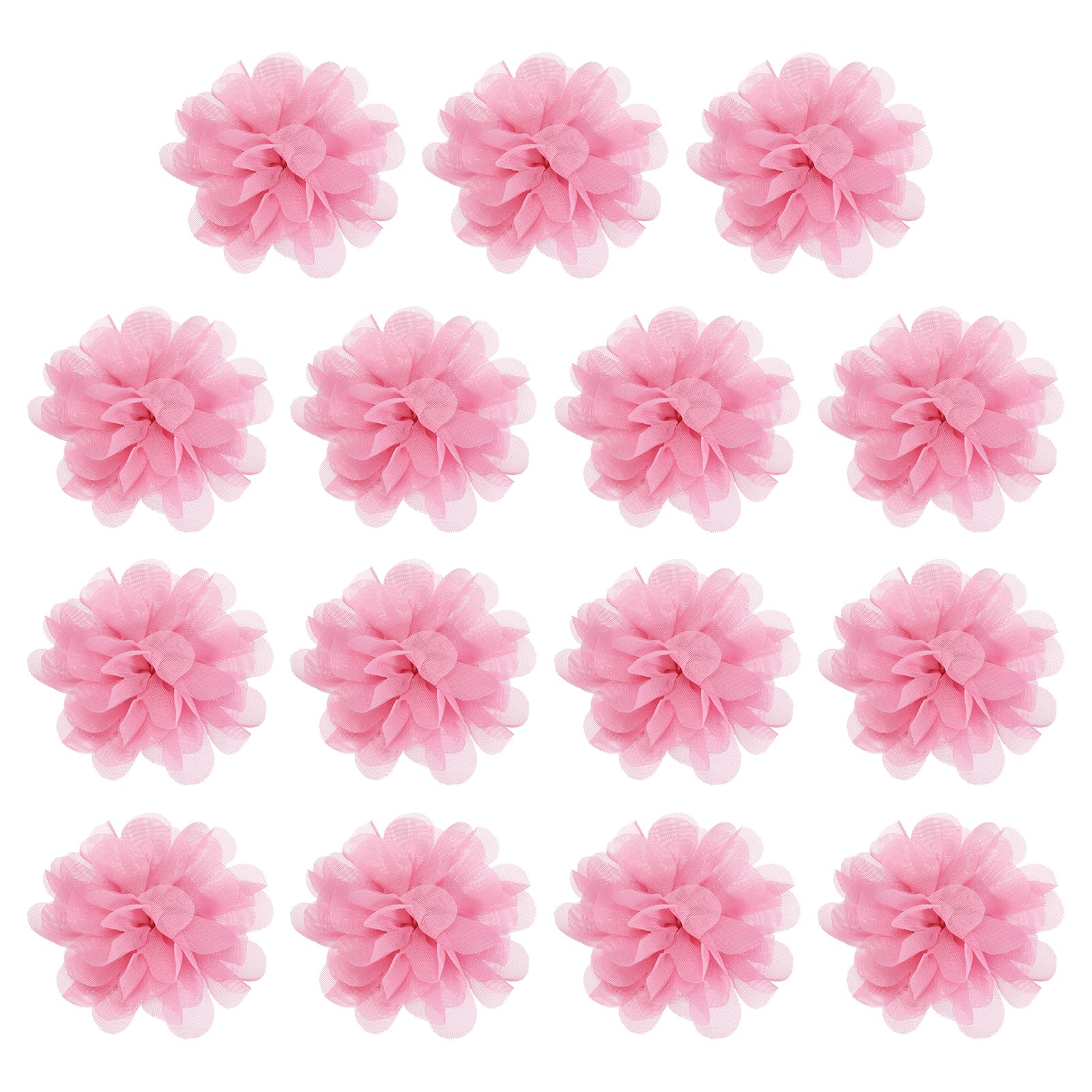 YELARXI Chiffon Flowers, Sewing Fabric Appliques, Chiffon Flowers Appliques - Fitting for (Women/DIY Crafts/Headbands/Hair Accessories/Wedding/Party/Corsage) 2 Inch & 15 Pack & Pink — image 1