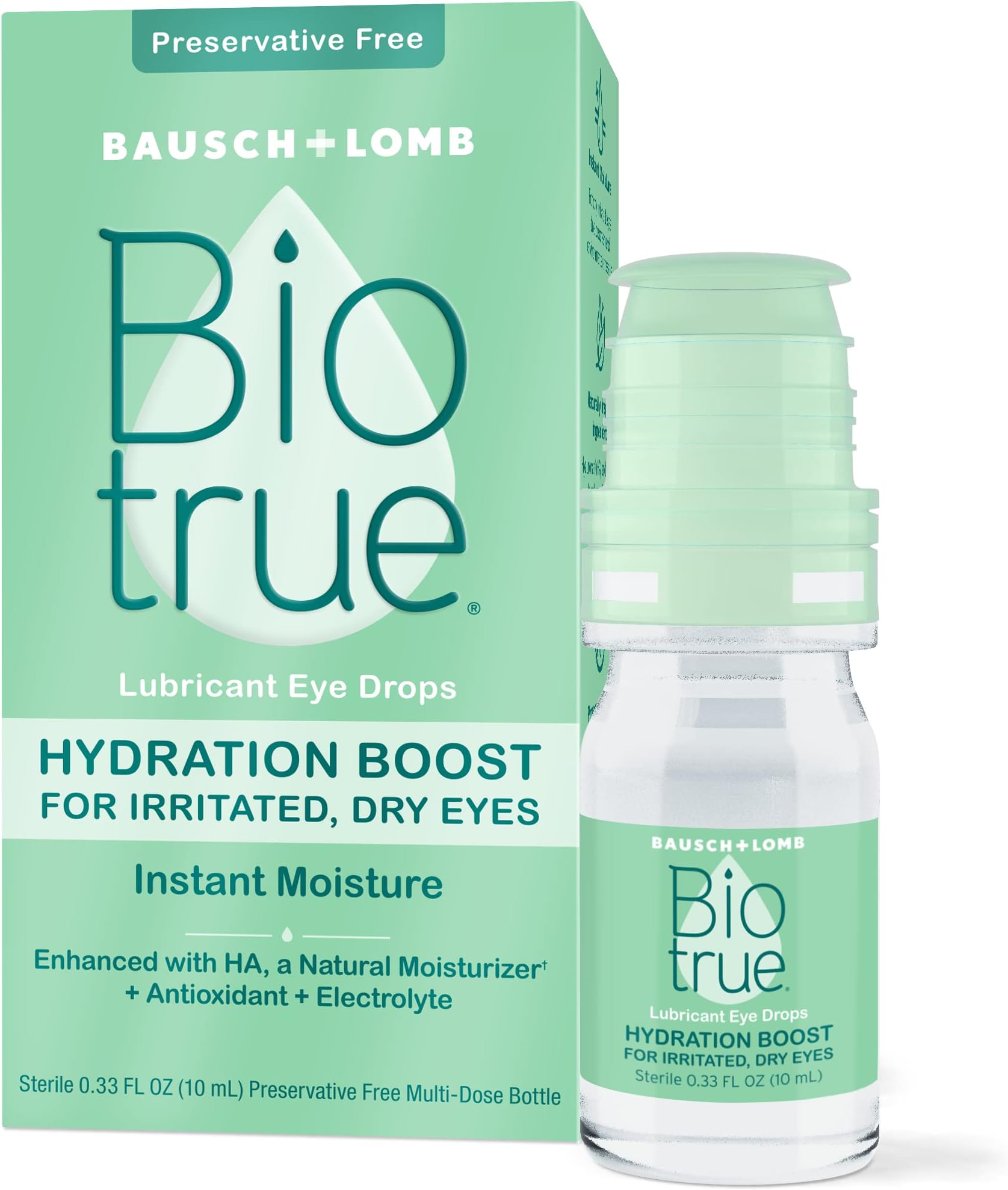 Hydration Boost, Preservative-Free Eye Drops for Dry Eyes, Instantly Moisturizes, Rehydrates, Contact Lens Friendly, Refresh & Relieve Eye Irritation, 0.33 FL Oz (Pack of 1)