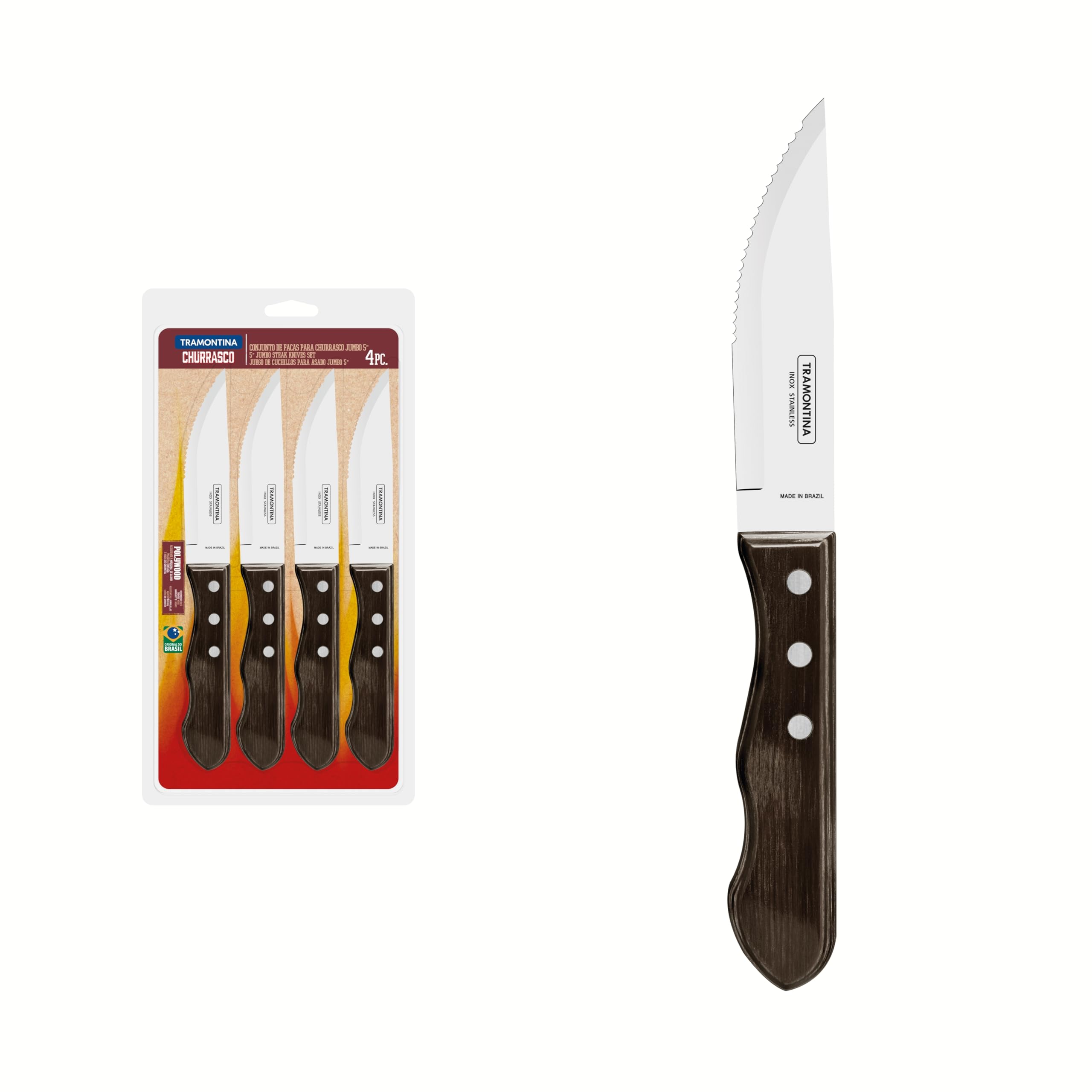 Tramontina Set di Coltelli Jumbo da Carne/BBQ Polywood 12 cm 4 pezzi