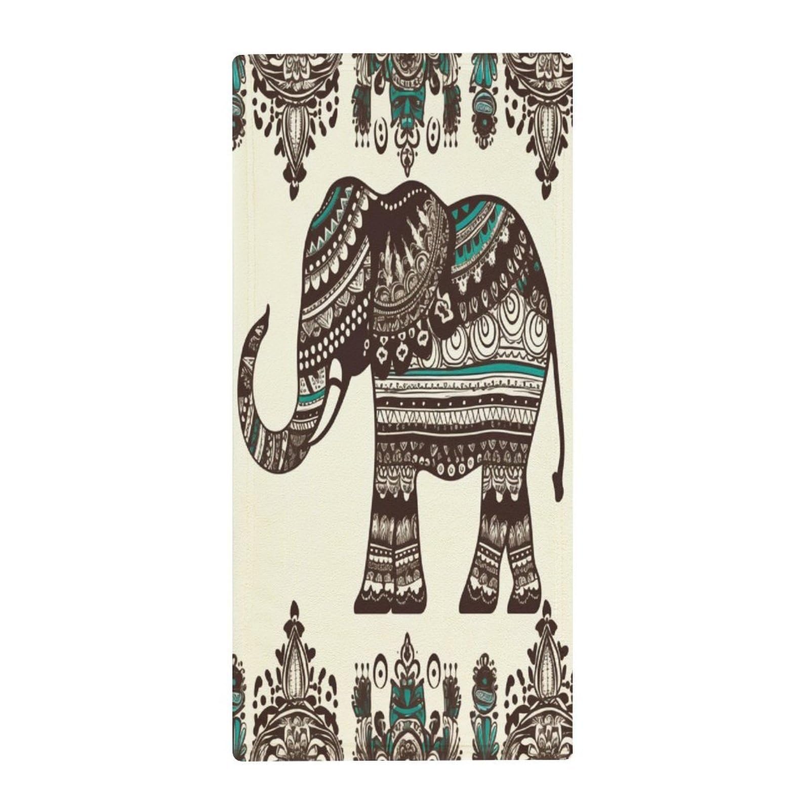 VstaDank Bohemian Elephant Pattern Hand Towels Ultra Soft Printed Towels Classic Coral Velvet Kitchen Hand Towel Highly Absorbent Hotel Spa Towel Collection for Bathroom Workout 13.8 X 28.7 in
