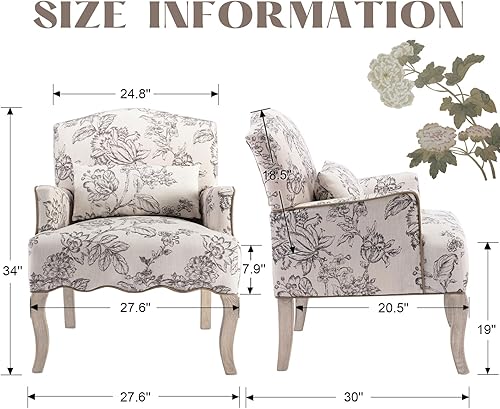 Miniatura 2 de Silla decorativa floral cómoda de tela, cómoda silla de lectura tapizada moderna con almohada extraíble con respaldo alado para sala de estar,