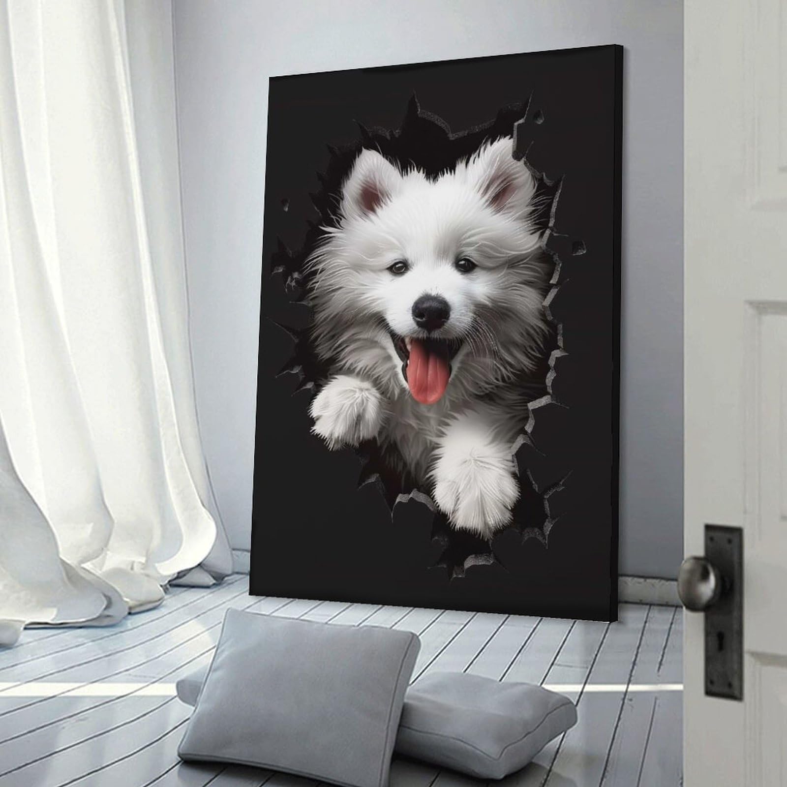 Junmoney Samoyed Canvas Wall Picture 24x36inch(60x90cm), for Contemporary Homes, Apartments Or Offices, Wall Decor with Flexible Room Appeal