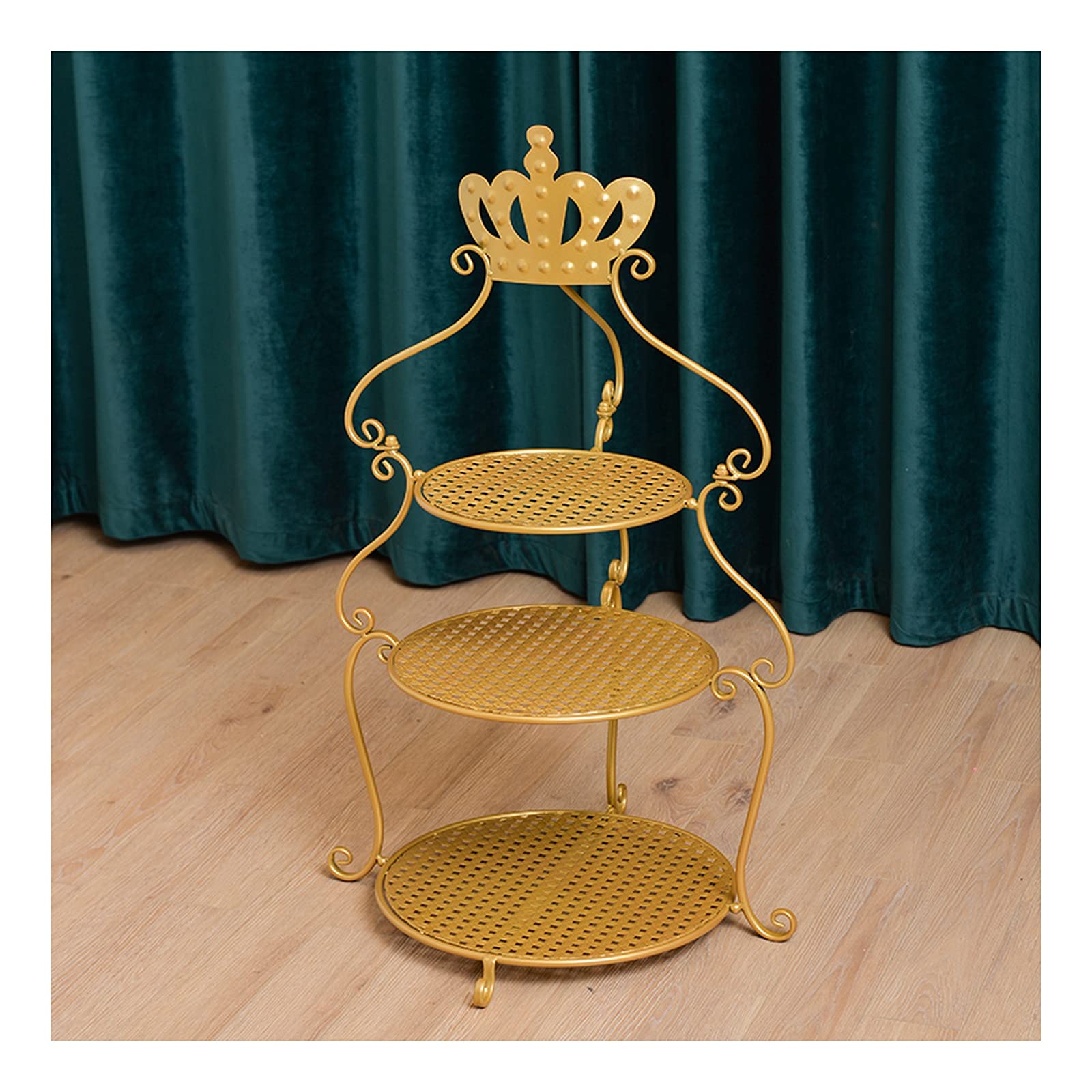 Kuchenständer 3-Tier-Kuchen-Stand-Schmiedeeisen-Cupcake-Display-Stand-Stand-Multi-Farb-Krone-Dessert-Tisch kreativer Hochzeits-Gebäck-Service-Tablett Dessertständer (Color : Gold)