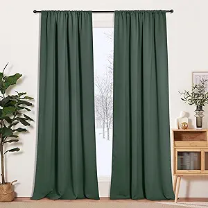 RYB HOME Room Darkening Curtains 108 inches Length 2 Panels Set, Privacy Assured Blackout Window Covers Thermal Insulated Rod Pocket Drapes for Living Room, 52 x 108 inch, Dark Green