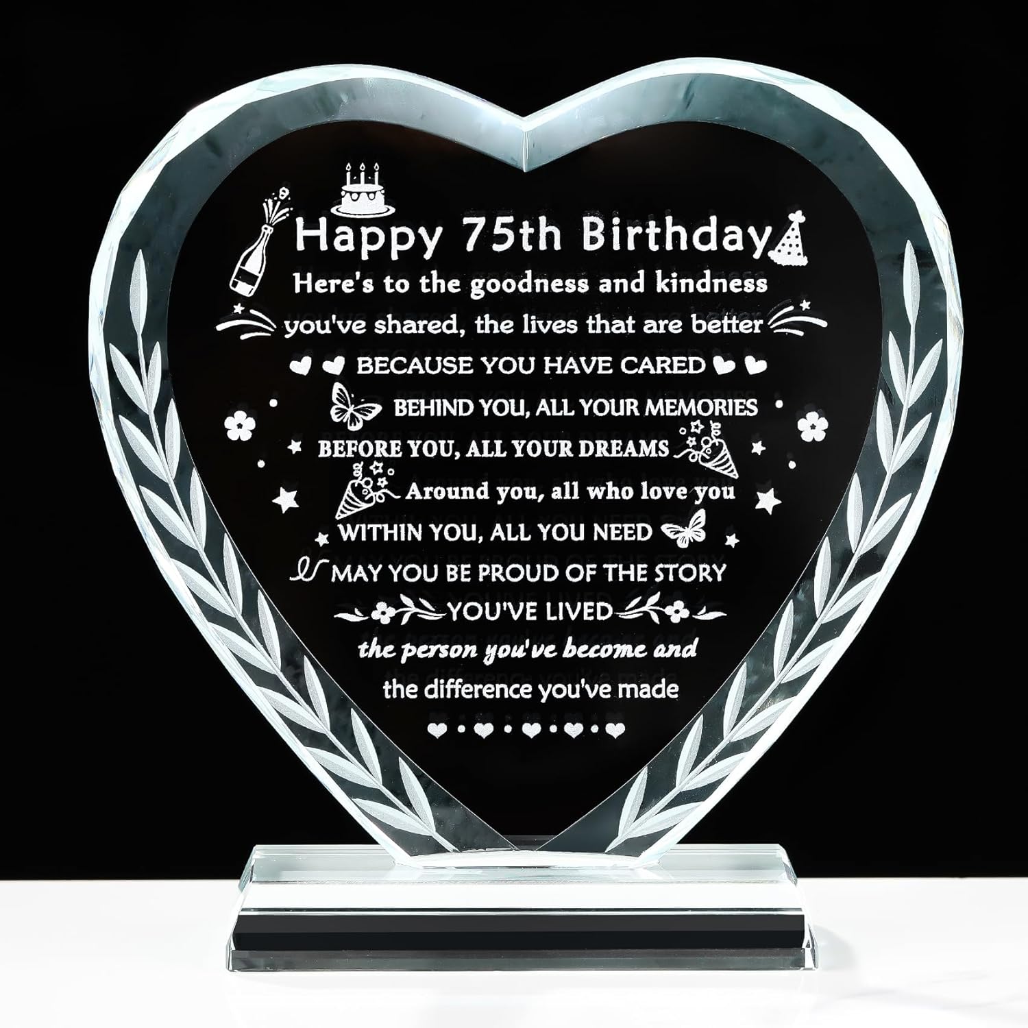 YWHL 80th Birthday Gifts for Women Men, Laser Engraving Crystal Heart Happy 80th Birthday Plaque Decorations, Gifts for 80 Year Old Women Men Mom Dad Grandma Wife Friends