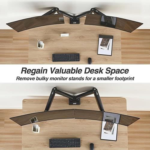 Miniatura 8 de AVLT Soporte de escritorio con brazo de monitor dual de 13 a 43 pulgadas, se adapta a dos monitores planoscurvos, altura de movimiento completo,