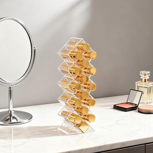 Miniatura 5 de Soporte para lápiz labial en 16 espacios con forma de pez, organizador de brillo de labios cosmético para encimera, acrílico transparente, estante