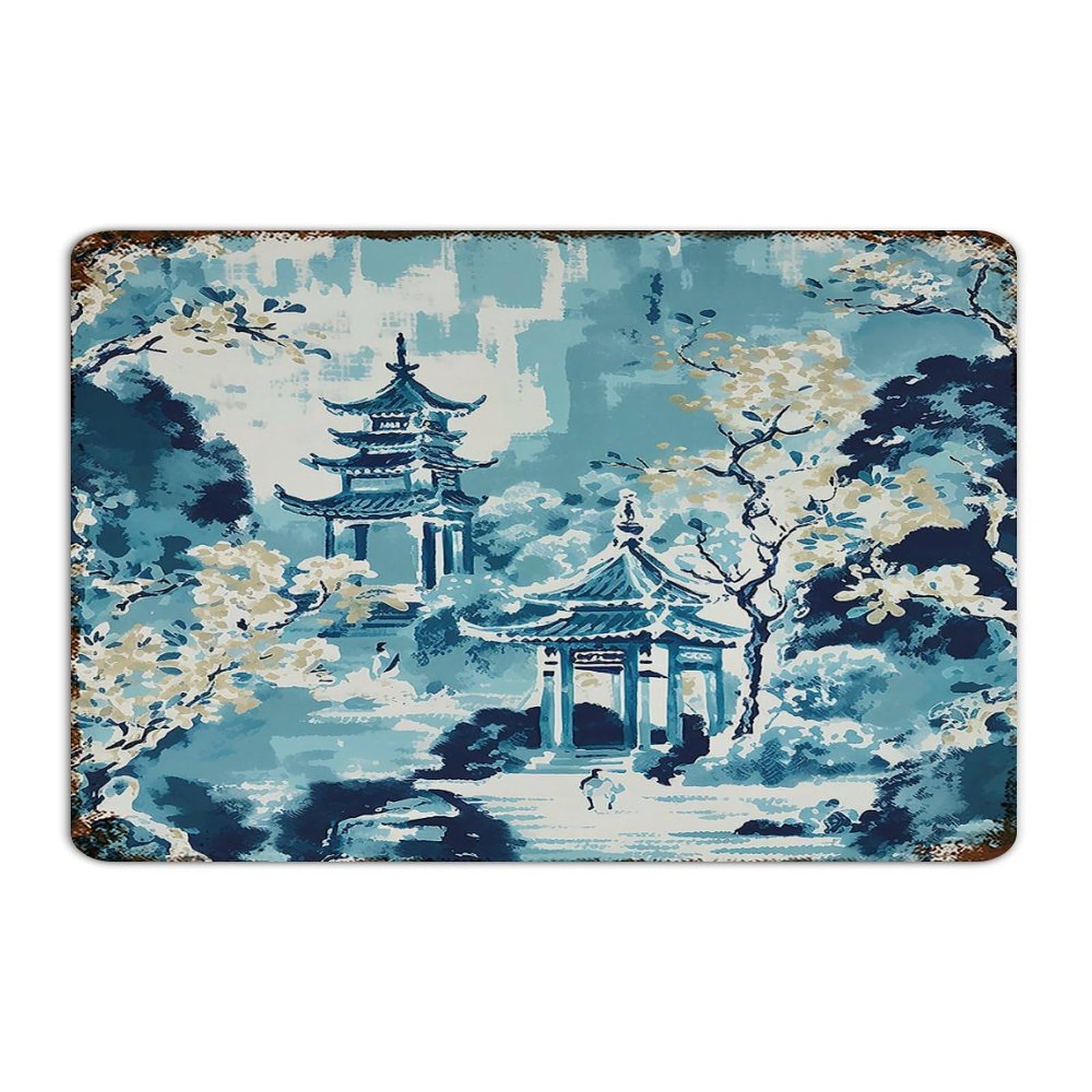 Panneau métal pagode Chinoiserie pour mur vide de chambre