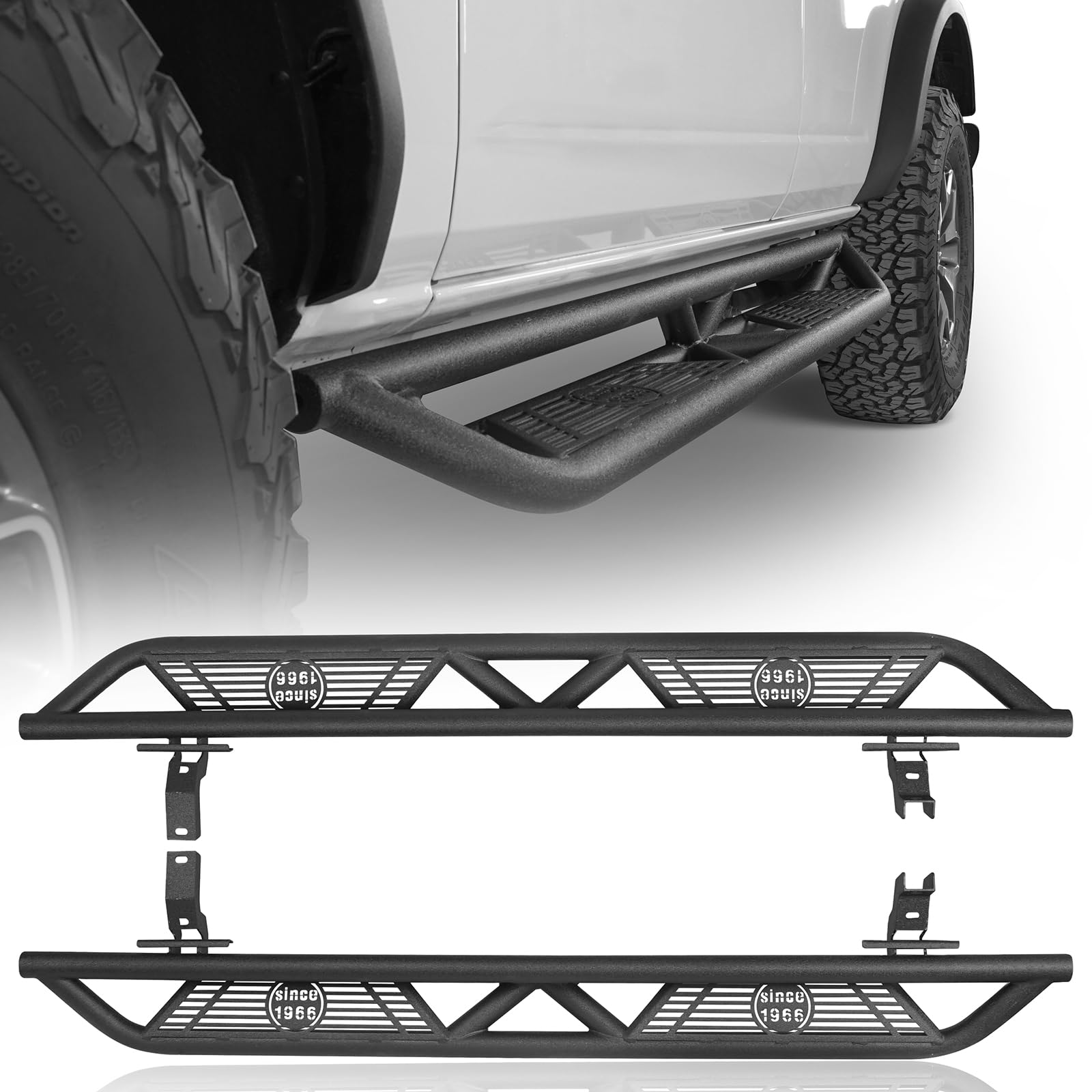 Hooke Road Bronco Running Boards Drop Down Side Steps for 2021 2022 2023 2024 2025 Ford Bronco 4-Door (Exclude Bronco Sport), Tube Step Rails Nerf Bar Rock Sliders Guard