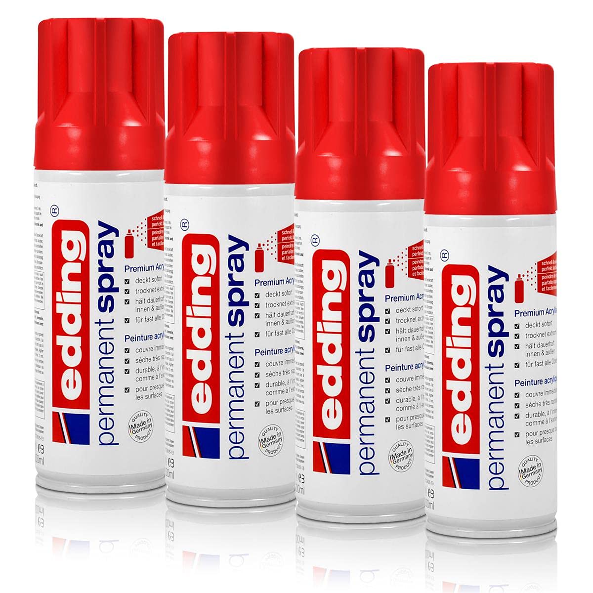 4 x spray permanente edding trafic rouge brillant Vernis acrylique de ml premium, RAL 3020