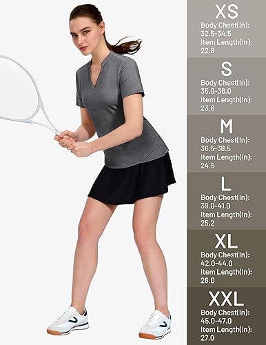 Miniatura 6 de MIER Camisetas polo de golf para mujer, sin cuello, manga corta, para tenis, correr, cuello en V, camiseta de verano refrescante