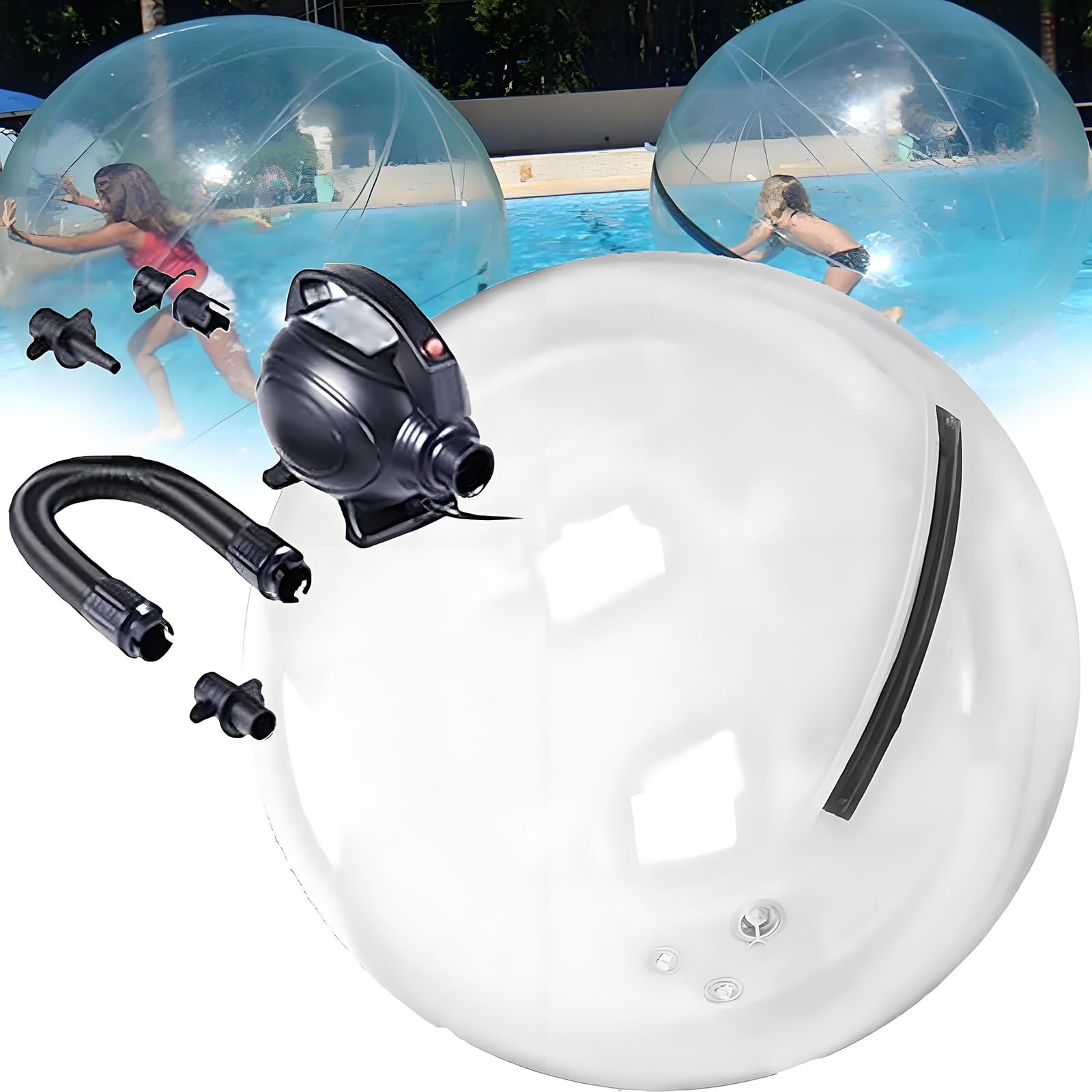 WIANQIAN Inflatable Water Roller Walking, Human Hamster Ball, Inflatable Zorb Ball Zipper, Zipper Sticker, 0-13000 Rpm, 396lbs 180kg Load Capacity, For Beach Entertainment Equipment Transparent-1.5M
