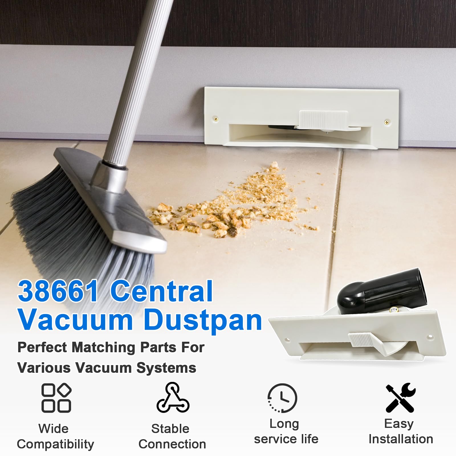 38661 CI365W Aspirateur central Automatique Pelle à Pelle Entrée Compatible avec Cen-Tec & Nutone | Compatible avec Electrolux 016927, Beam, Nutone, Hayden, VacuMaid, Aggressor, Vacuflo, Canavac Toe Kick Aspirateur