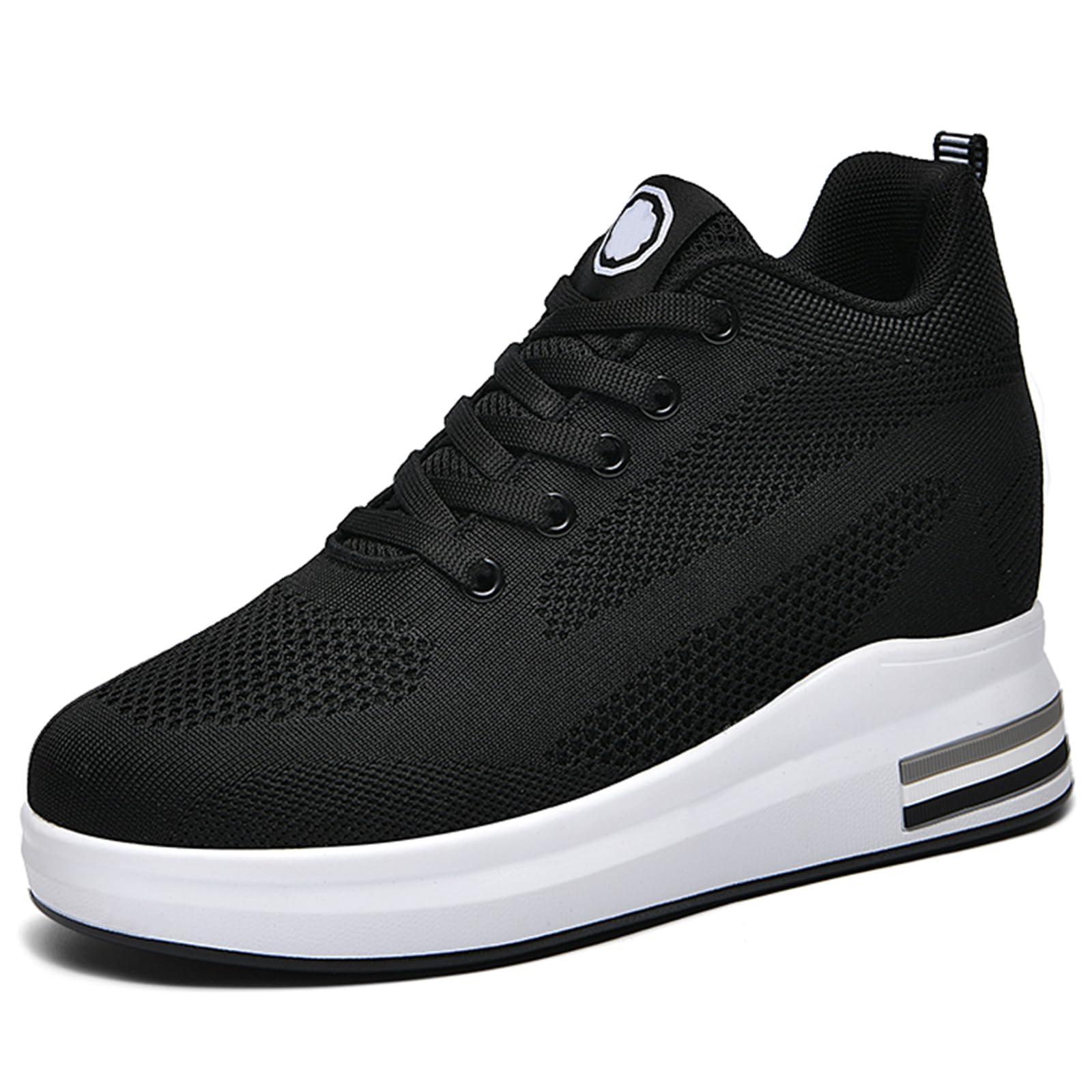 Women's Platform Hidden Wedge Sneakers Breathable Lightweight Lace Up High Heel Walking Shoes with Arch Support Non-Slip Fashion Height-Increasing Sneakers