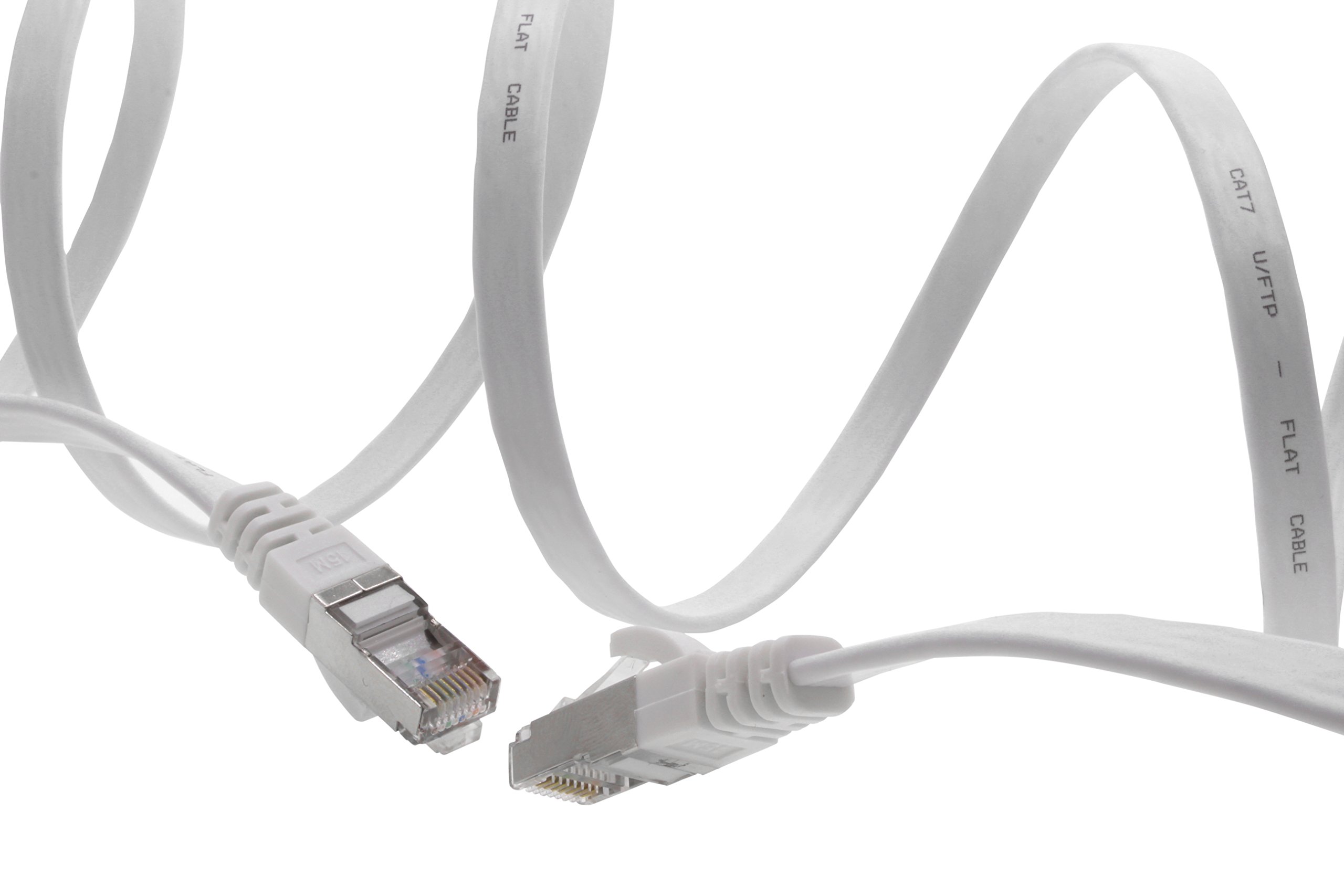 1aTTack.de 10m - weiß - 1 Stück Cat7 Flachkabel Netzwerkkabel Cat 7 Rohkabel Gigabit Lan (10Gbit/s) Flachbandkabel Verlegekabel Patchkabel Flach Slim Rj 45 Stecker Cat6a - 3