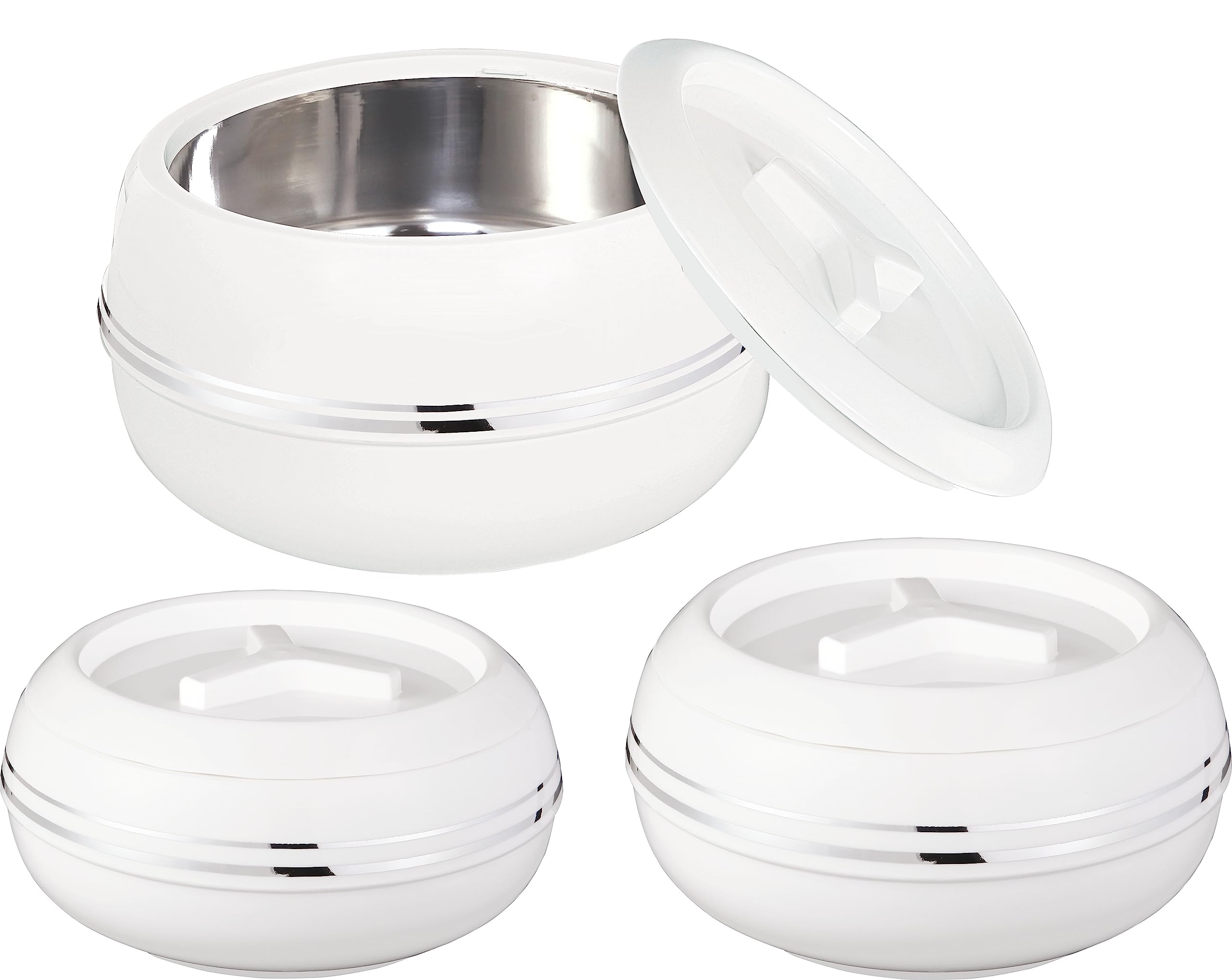 Kajal Palazio Weißer Thermo-Lebensmittelbehälter aus BPA-freiem Kunststoff und Edelstahl mit Deckelverriegelungsfunktion. Halten Sie Speisen warm. Auflaufset (3200 ml), ideal für Chapatti.