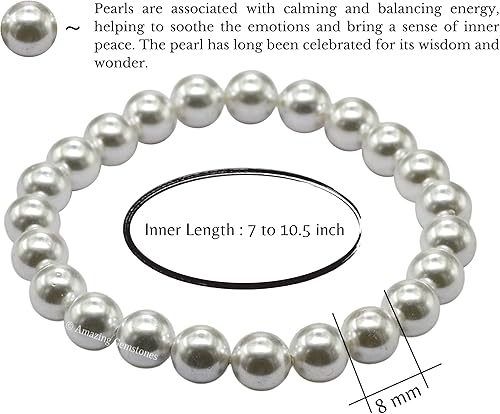 Miniatura 4 de White Pearl Bracelet for Women Men's Gifts - Protection Healing Crystal Bracelet - 8mm Gemstone Beaded Stretchable Bracelet Pulseras Para Hombres