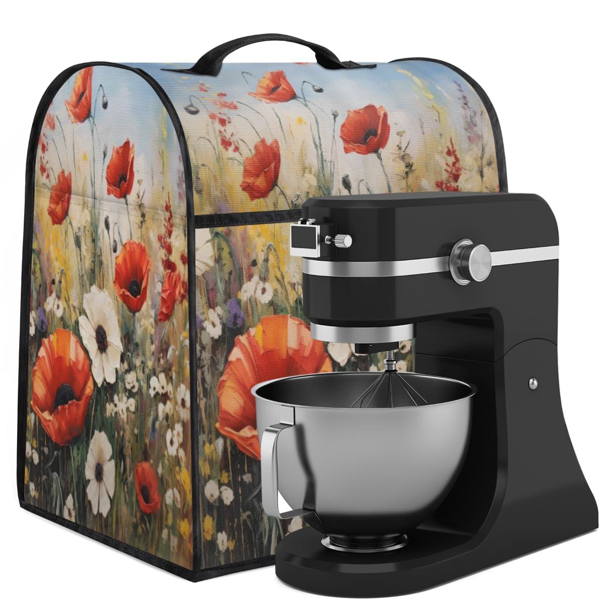Coffee Maker Cover Poppy Daisy Flower Kitchen Appliance Covers Small Appliance Covers Blender Cover Juicer Cover Dust Covers for Kitchen Appliances with Top Handle and Pockets,Washable,B870