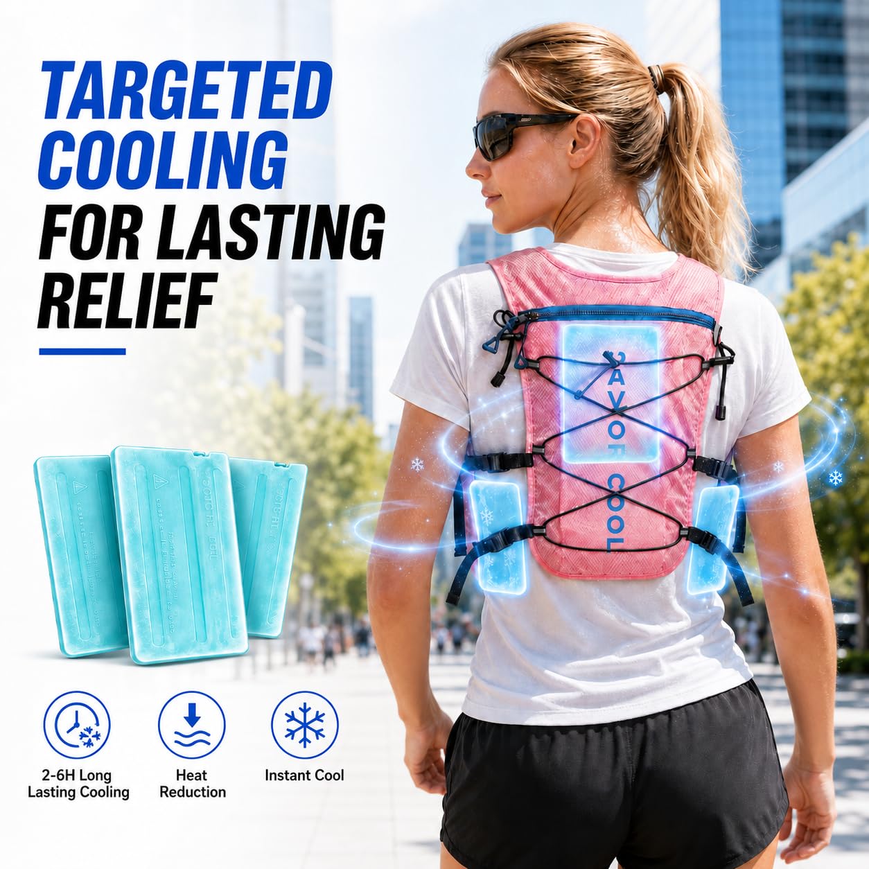 Gilet de course rafraîchissant avec poche d'hydratation de 2 l, sac à dos d'hydratation de 10 l, 3 packs de refroidissement, système de refroidissement de 180 min, réfléchissant, pour