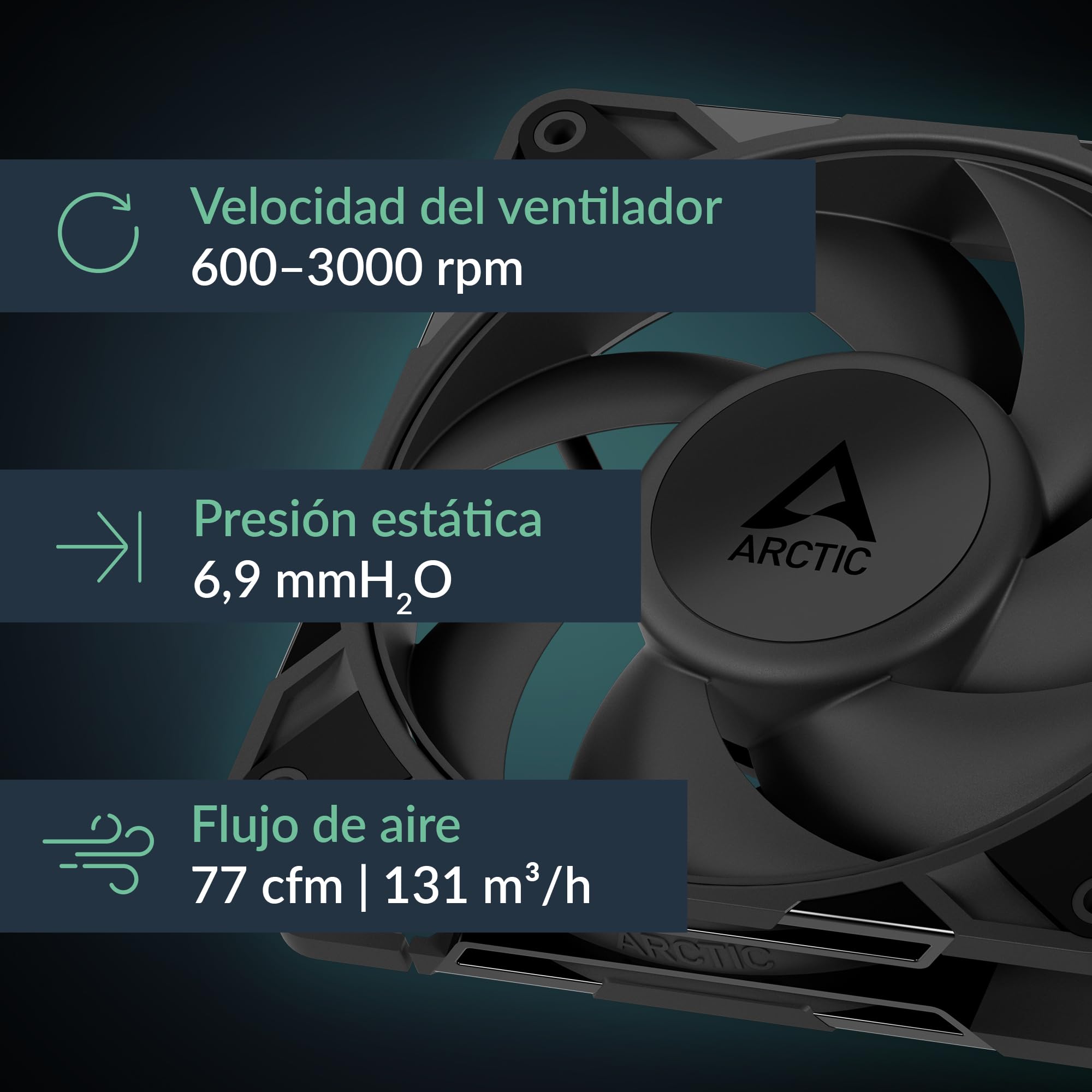 ARCTIC P12 Pro PST (5 Piezas) - Potente Ventilador de Caja PC Premium, Case Fan PWM de 120 mm con Divisor de Cable en Y, 600–3000 rpm, 0 rpm <5% PWM, Rodamiento fluidodinámico, 4 Pines - Negro