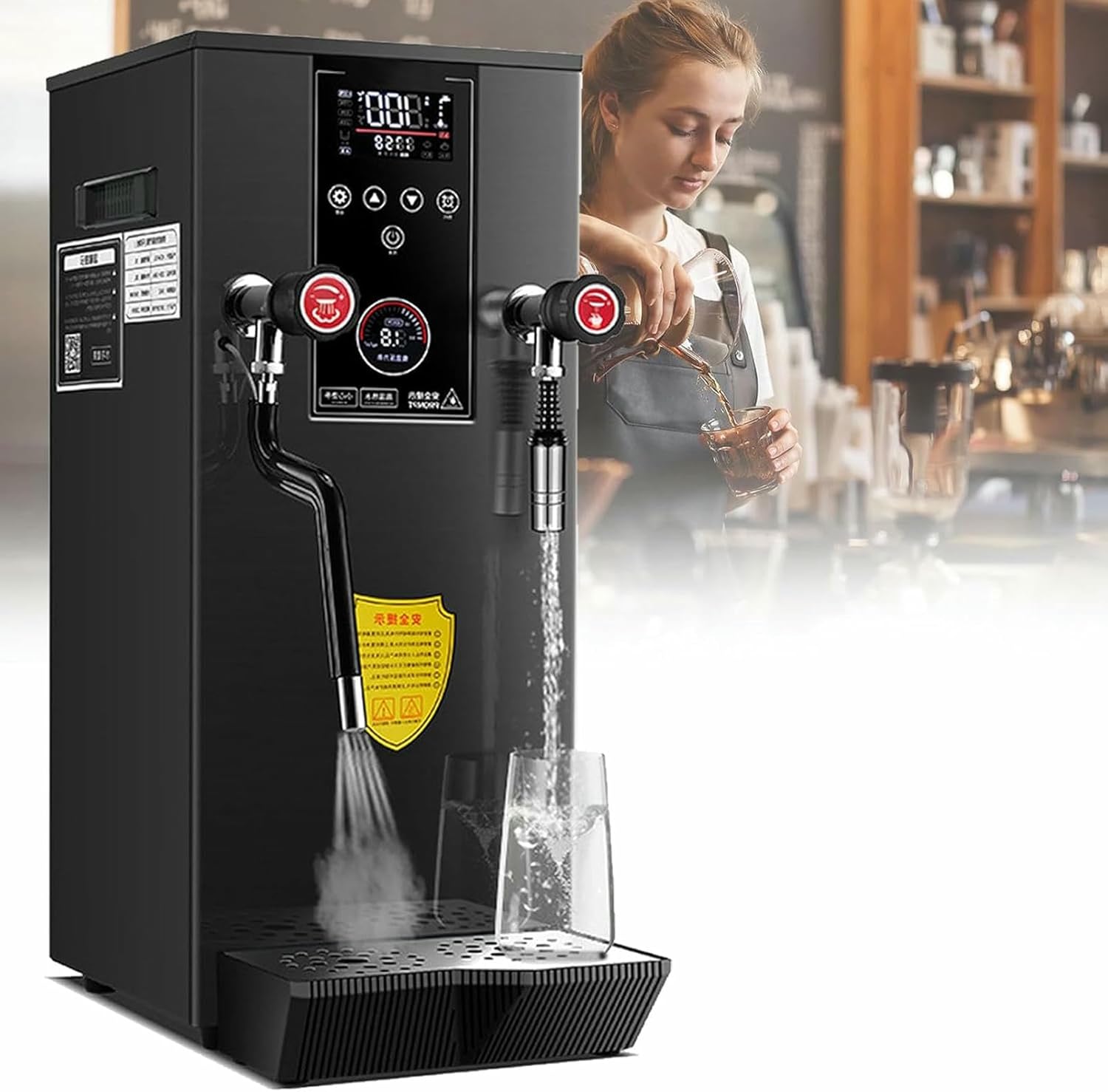 Commercial Milk Frother, 2500W Electric Steam Milk Frothing Machine,Steam Water Boiling Machine, with 2 Lcd Temperature Display