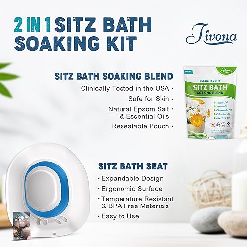 Miniatura 3 de Fivona Kit de baño 2 en 1 sobre el asiento del inodoro con sal de Epsom con mezcla de aceites esenciales para hemorroides y cuidado posparto, ideal