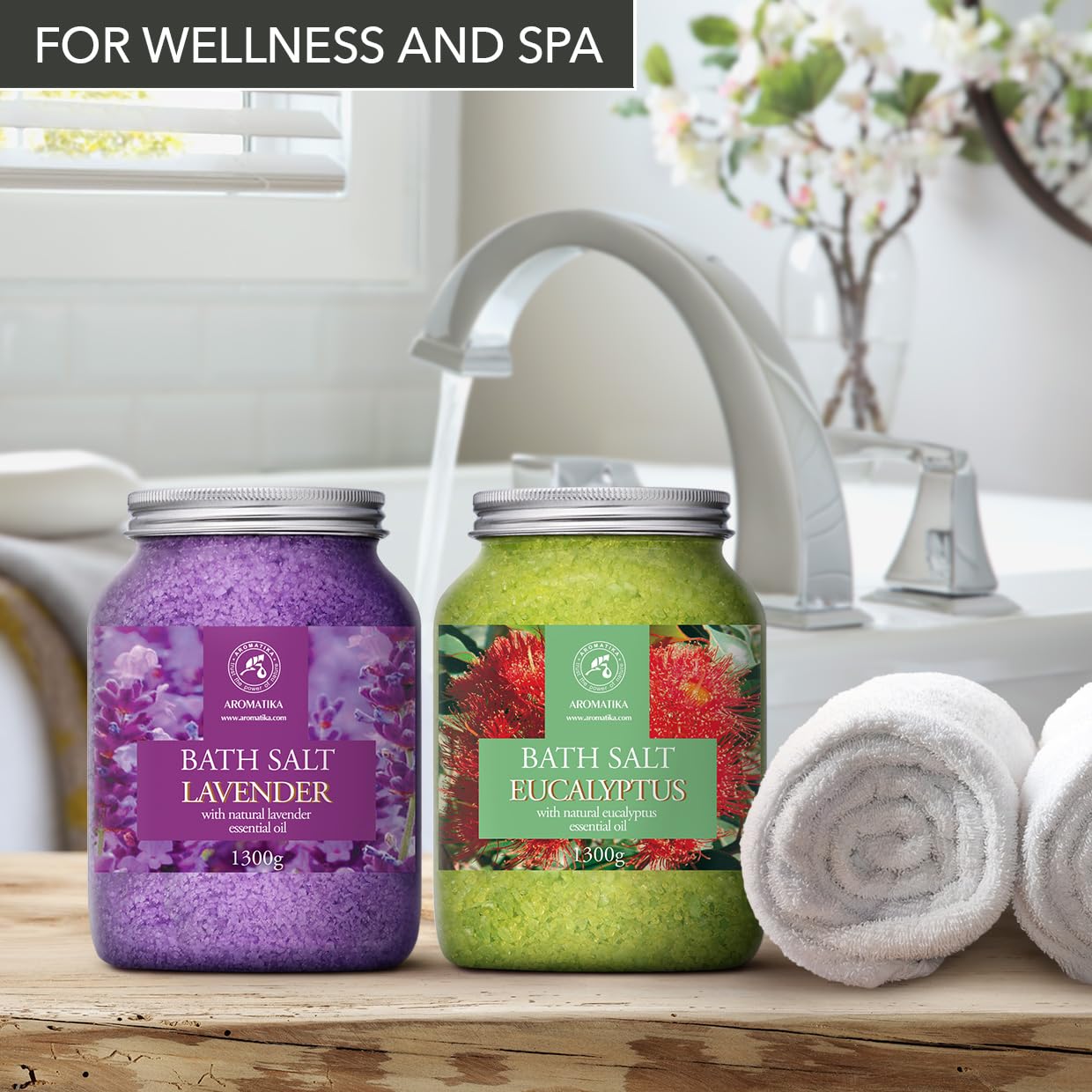 Sali da Bagno Set Lavanda & Eucalipto 2х1300g - Sale Marino con Olio Essenziale di Lavanda - Olio Essenziale di Eucalipto - Bagno Rilassante - Cura del Corpo - Relax - Bellezza - Aromaterapia