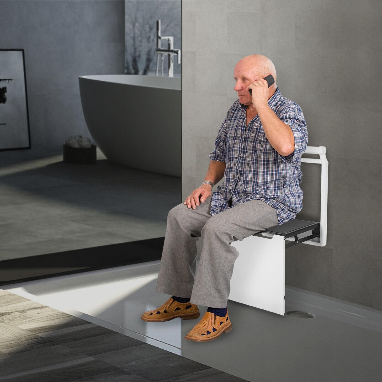 Moderno asiento de ducha plegable montado en la pared, para adultos, embarazadas, niños, ancianos, personas físicas, hasta 150 kg