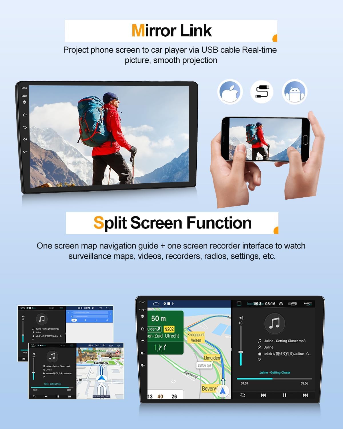 CAMECHO Ulepszony odtwarzacz samochodowy 4+64 GB dla Hyundai Santa Fe 2006–2012 bezprzewodowy CarPlay i Android Auto Android 15 nawigacja dotykowy ekran 9 cala Bluetooth MirrorLink GPS WiFi FM RDS