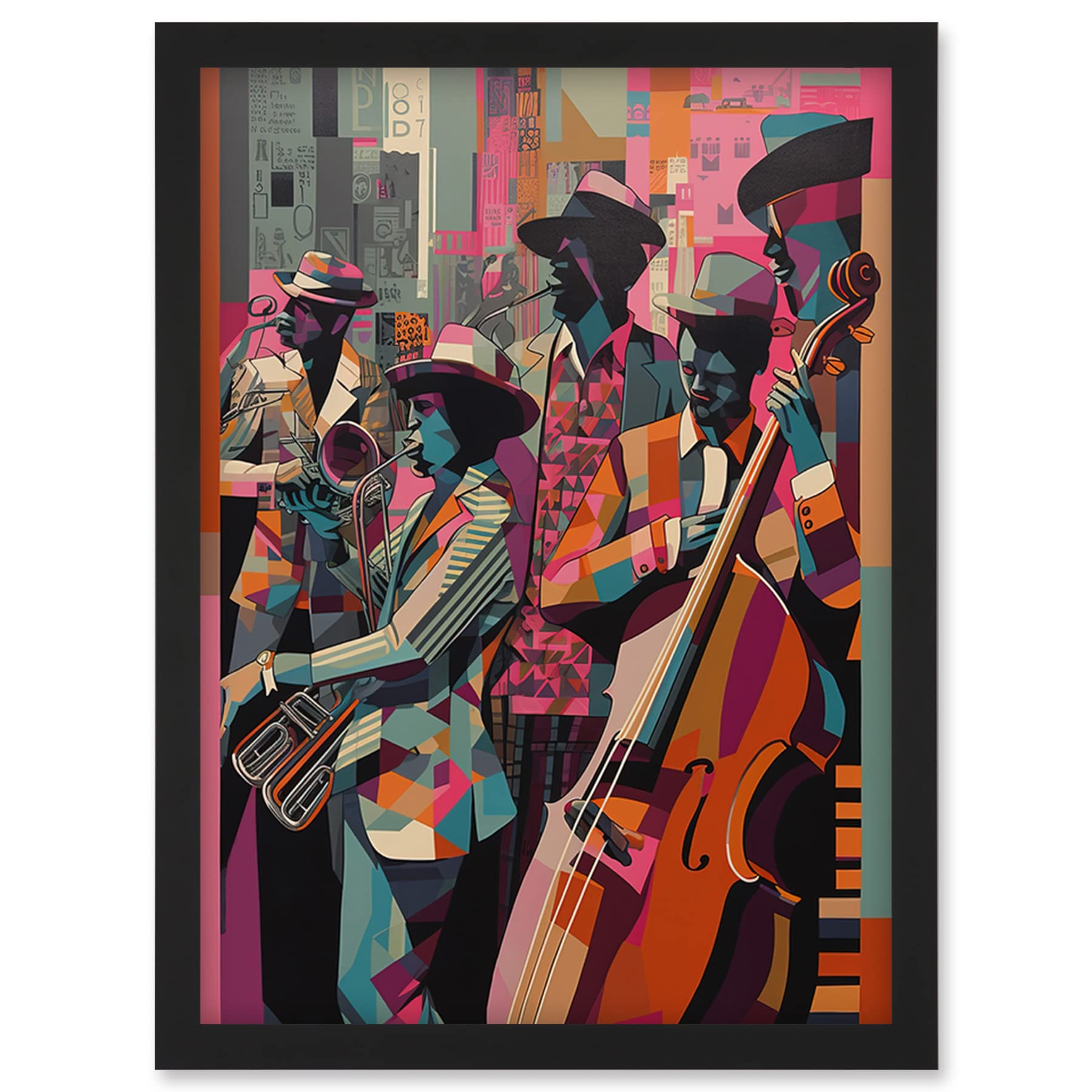 Artery8 New Orleans Jazz Festival Musicians Warming Up in the City Street Abstract Modern Painting Artwork Framed Wall Art Print A4