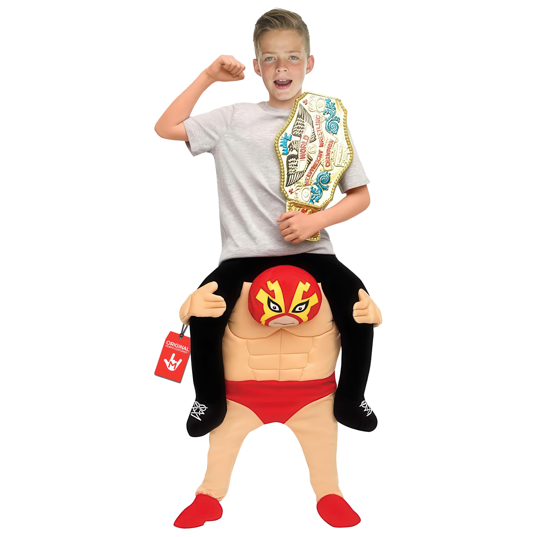 Morph Wrestler Piggyback Costume for Kids - Fun Wrestling Piggyback Halloween Costume - Perfect for Dress Up, One Size