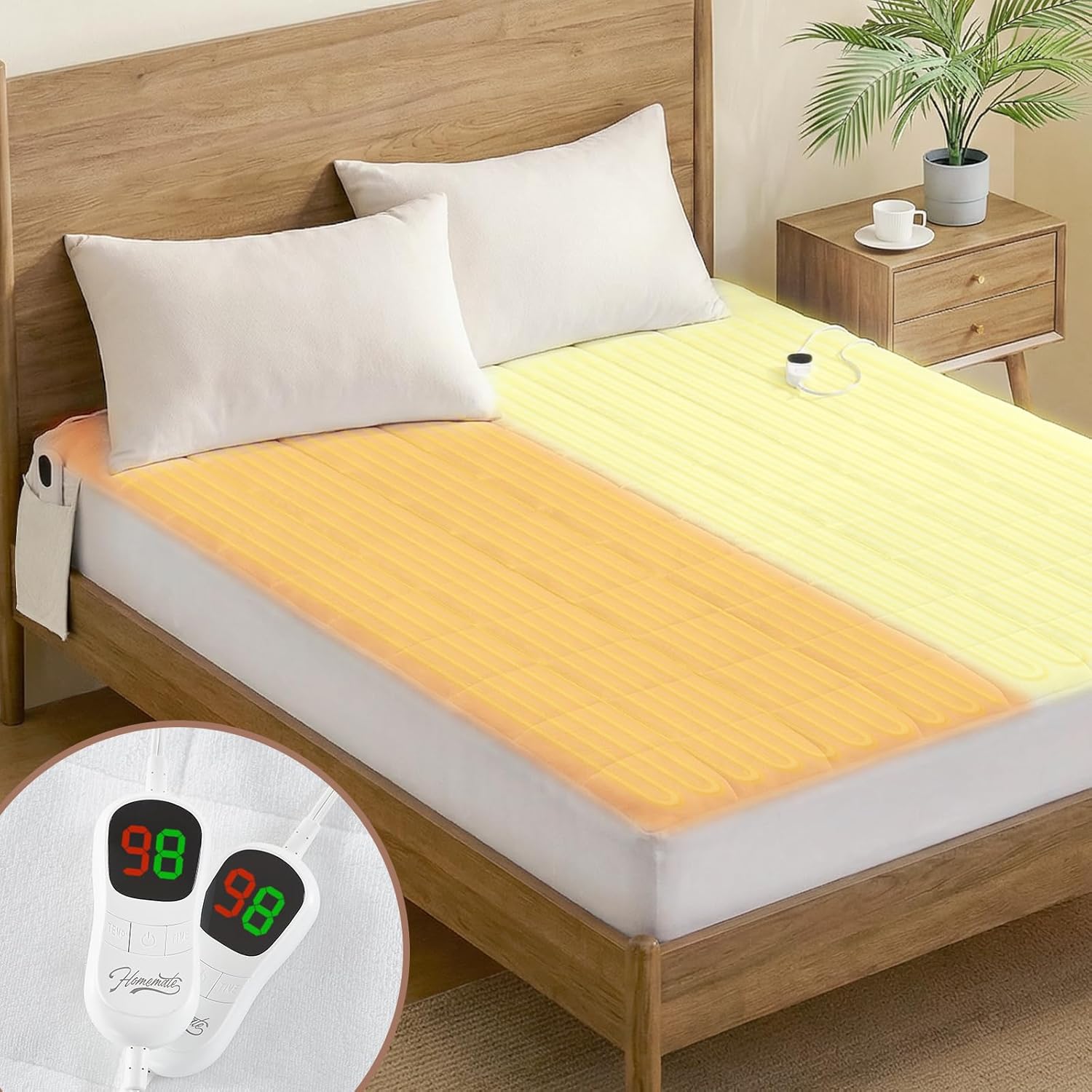 Homemate Heated Mattress Pad Queen Size for Cold Sleepers 5 Heated Setting Coral Fleece Electric Mattress Pad Queen