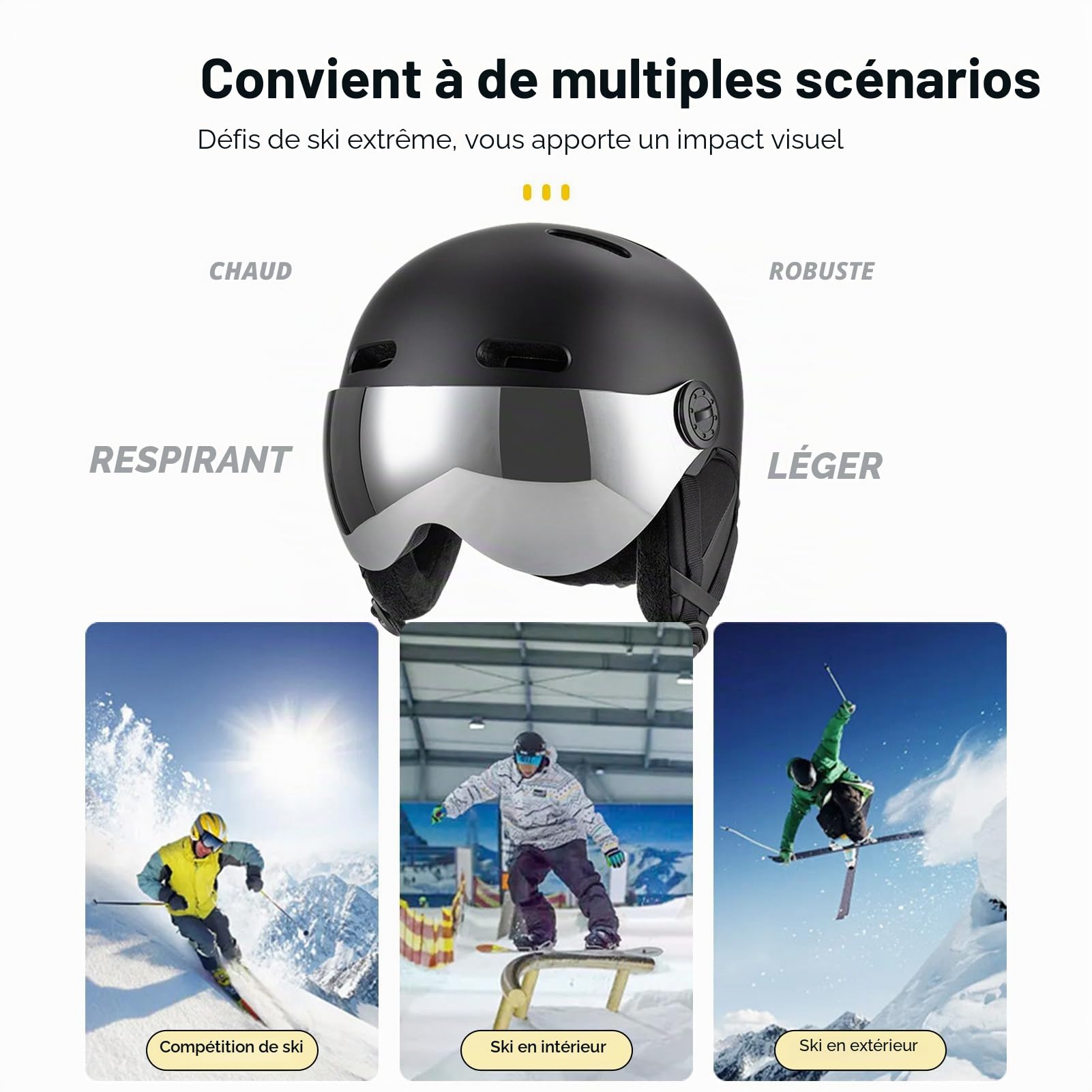 Luocute Casque de Ski, Casque de Snowboard avec Lunettes, Doublure EPS, 12 Aérations, Coussinets d'oreille Amovibles, avec Visière Amovible, pour