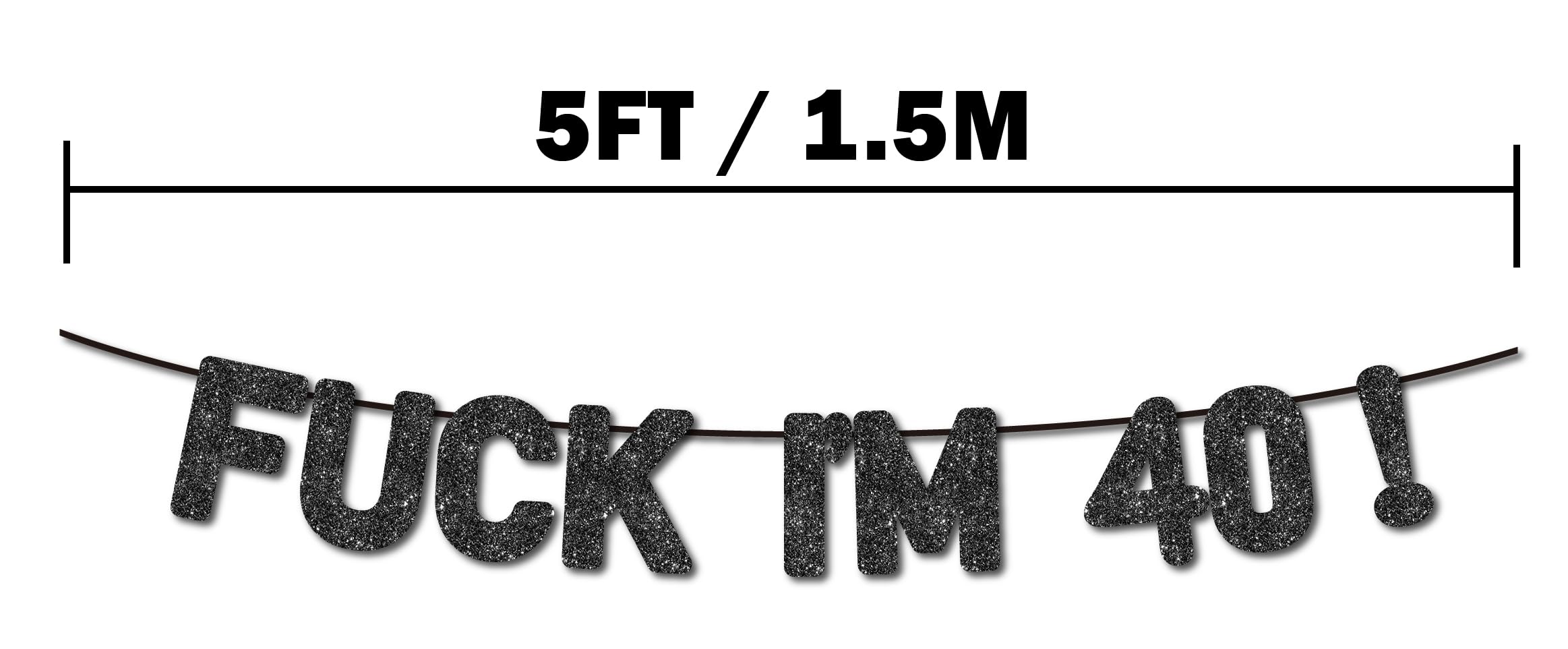 Pre-Strung Happy 40th Birthday Banner - Black Glitter, No Assembly Needed, 9.8 Ft Long - View #12