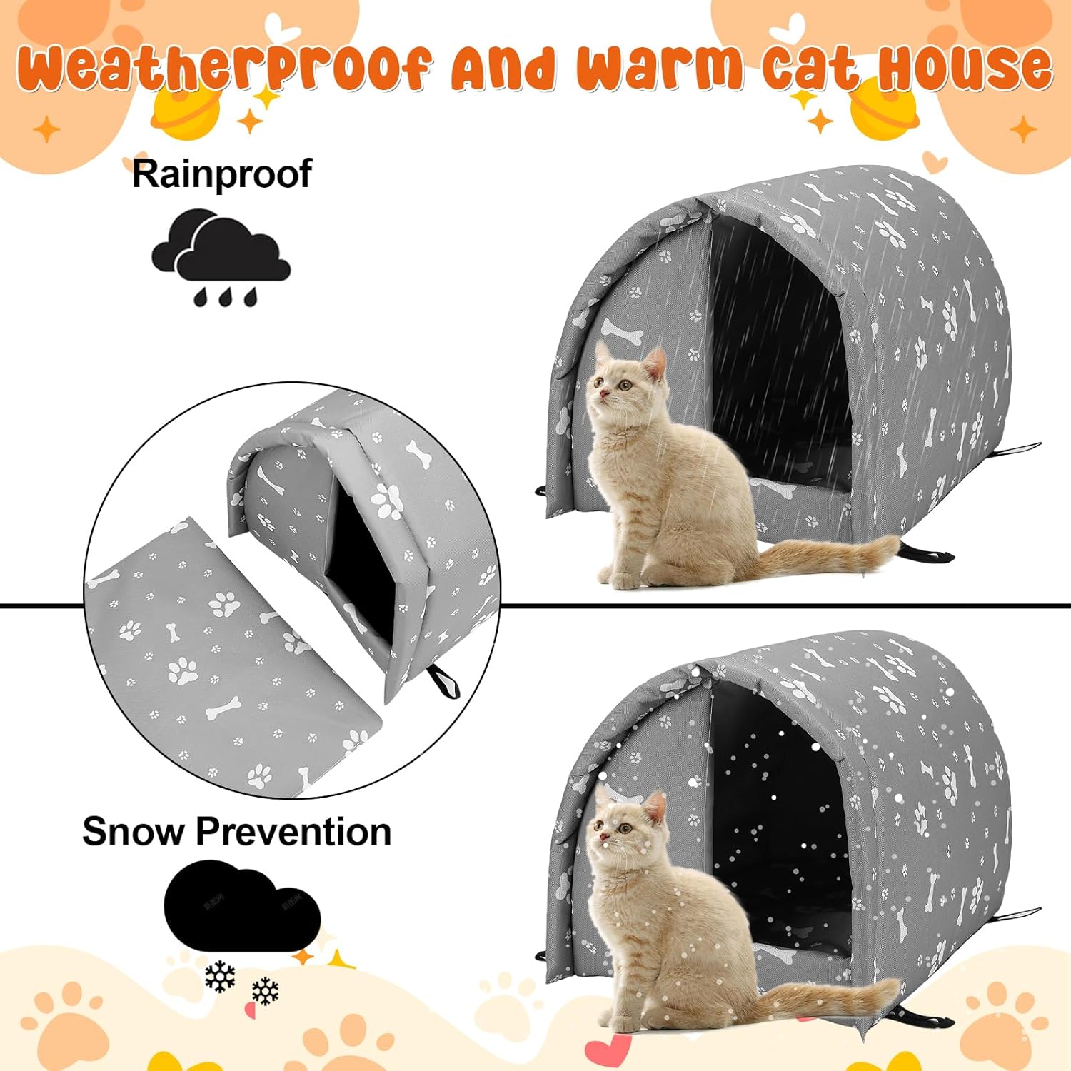 Cozy and Weatherproof: 2Pcs Grey Cat Houses for Stray and Feral Friends