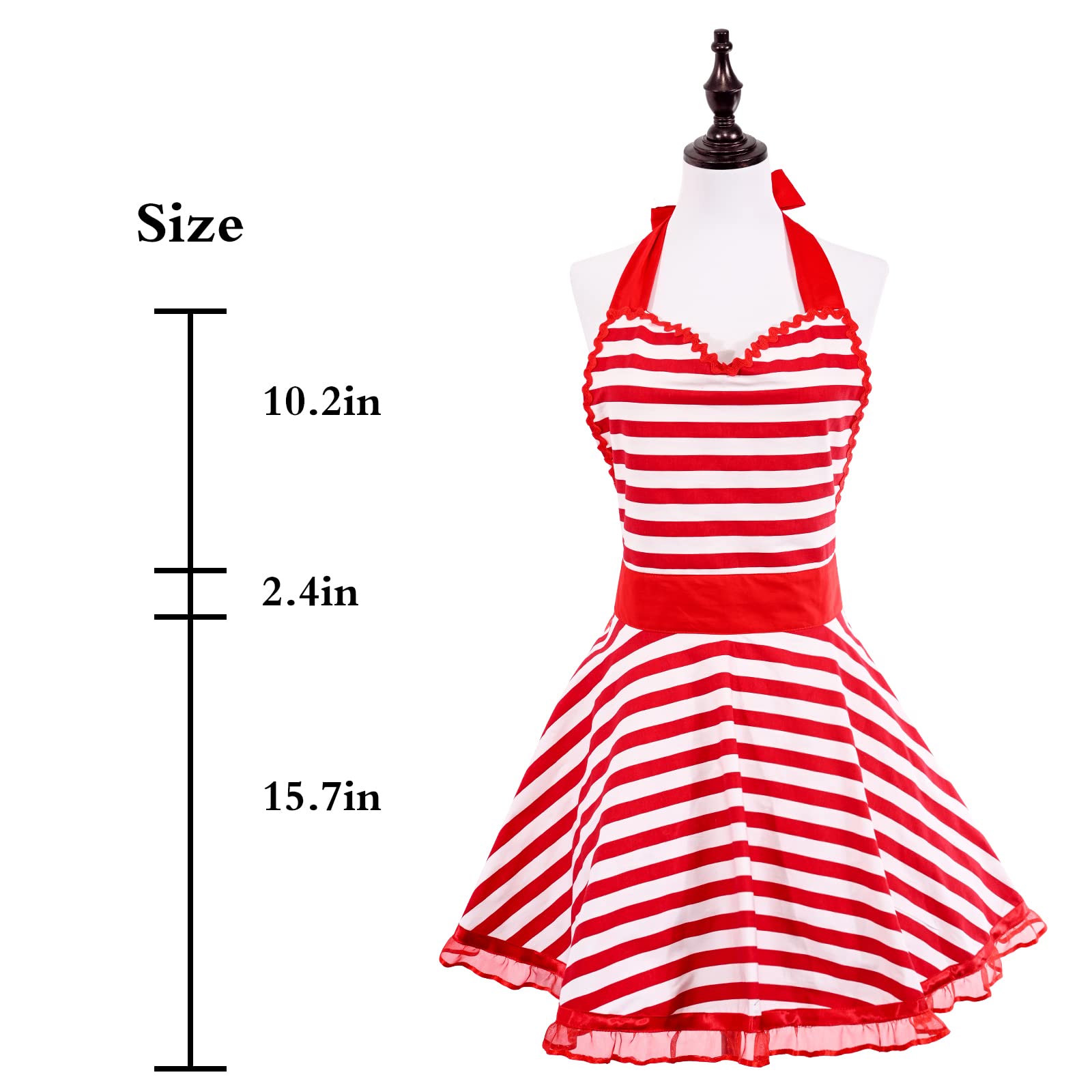 Violet Mist Cute Sweetheart Vintage Apron for Women Girls Polka Dot Retro Stylish Apron Sexy Black Dress 50s Aprons Lace Ruffle Adjustable Neck Strap Flirty Aprons Halloween Christmas Mothers Gifts: Red Striped Lace