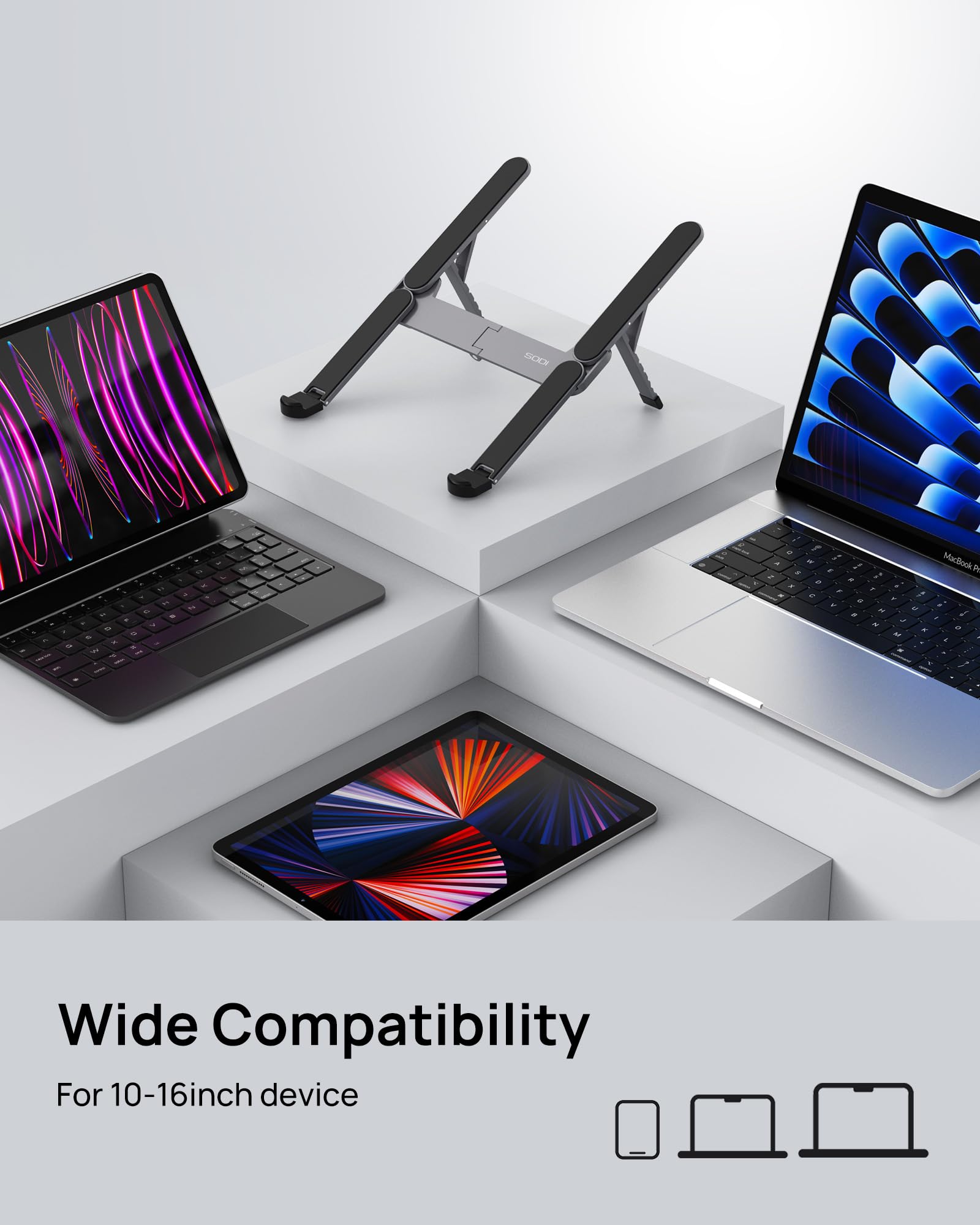 [Ultra compacto] Soporte plegable y portátil para computadora portátil, soporte ligero para tableta para viajes de negocios, biblioteca, cafetería, soporte ergonómico de aluminio de 6 niveles de 4