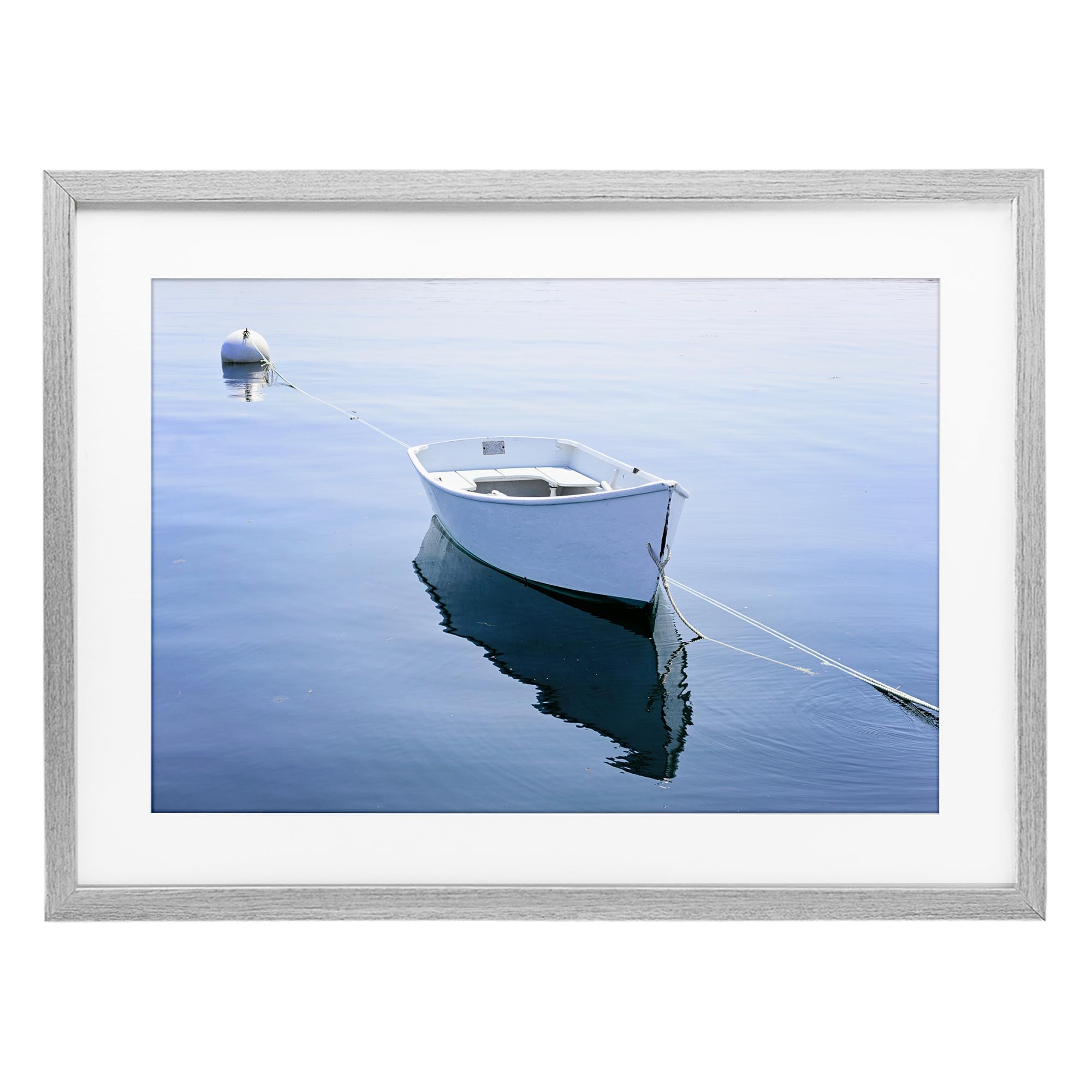 Stupell Industries Farmhouse Gray (Textured) 'Boat Tied To Dock'| Framed Print Under Glass