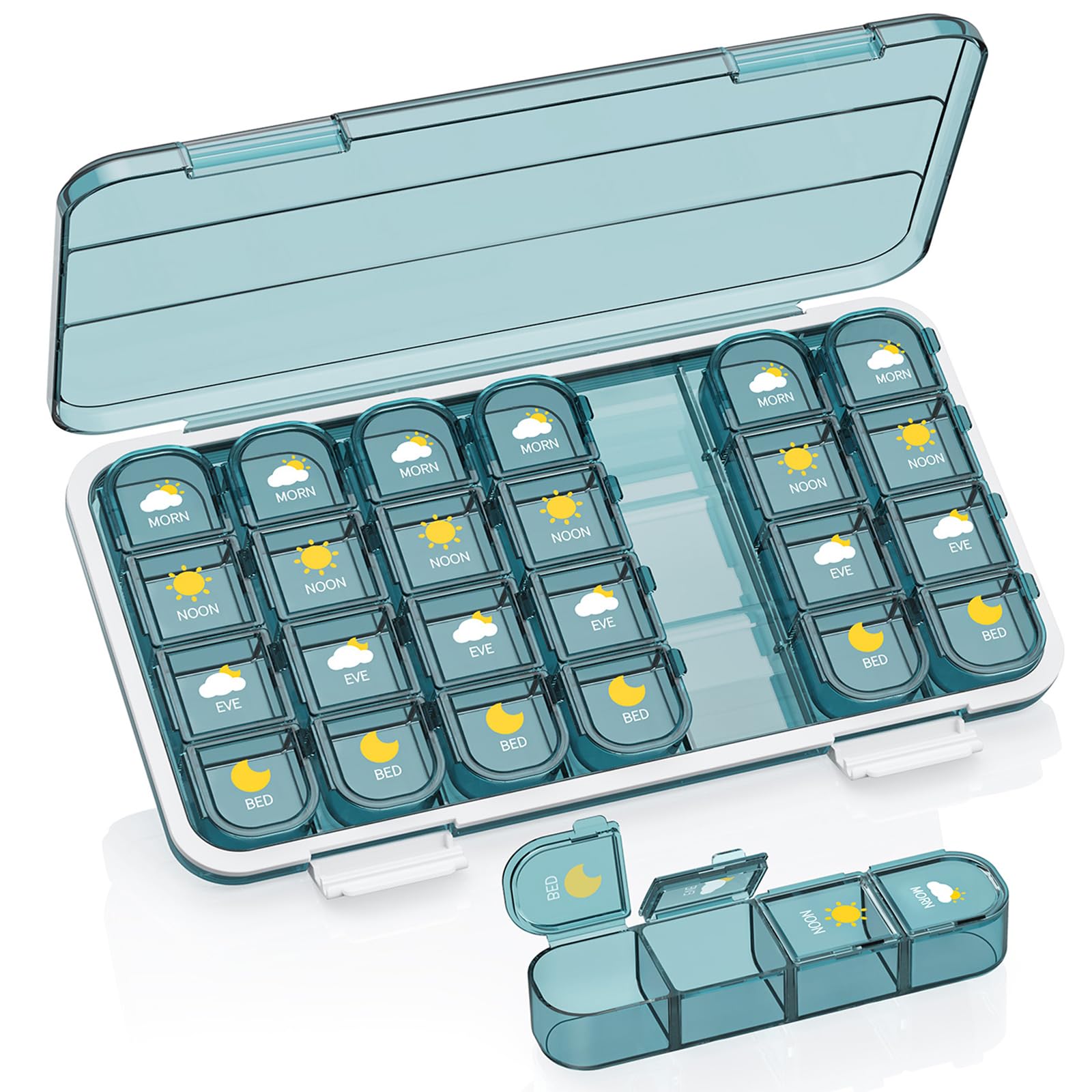 Pill Organizer 4 Times A Day, Pill Box 7 Day, Acedada Weekly (4X A Day) Travel Medicine Organizer Box, Large Pill Container Case Vitamins Holder Pill Dispenser, Blue
