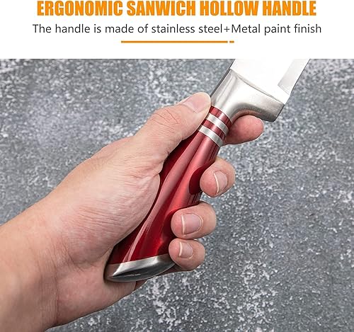 Miniatura 3 de Juego de cuchillos de cocina, juego de 9 cuchillos rojos con bloque acrílico, cuchillo de chef de acero inoxidable de alto carbono antiadherente