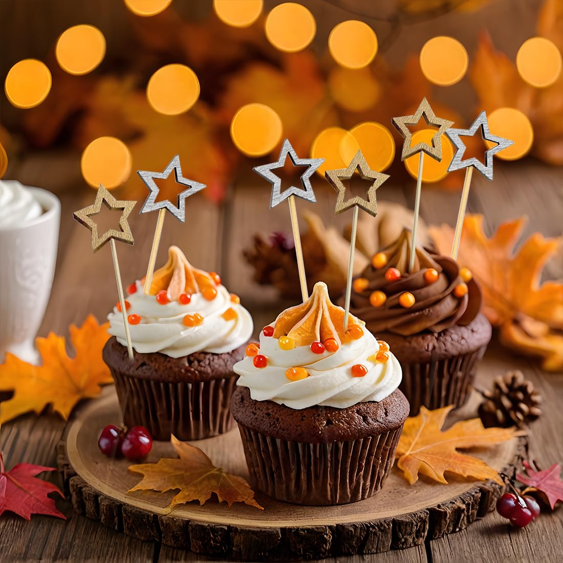 100 Pezzi Stuzzicadenti Decorativi, Stecchini per Aperitivo, Stuzzicadenti da Cocktail Stella Oro Argento, Bastoncini da Cocktail di Natale, Decorazioni per Cibi e Bevande per Feste di Compleanno