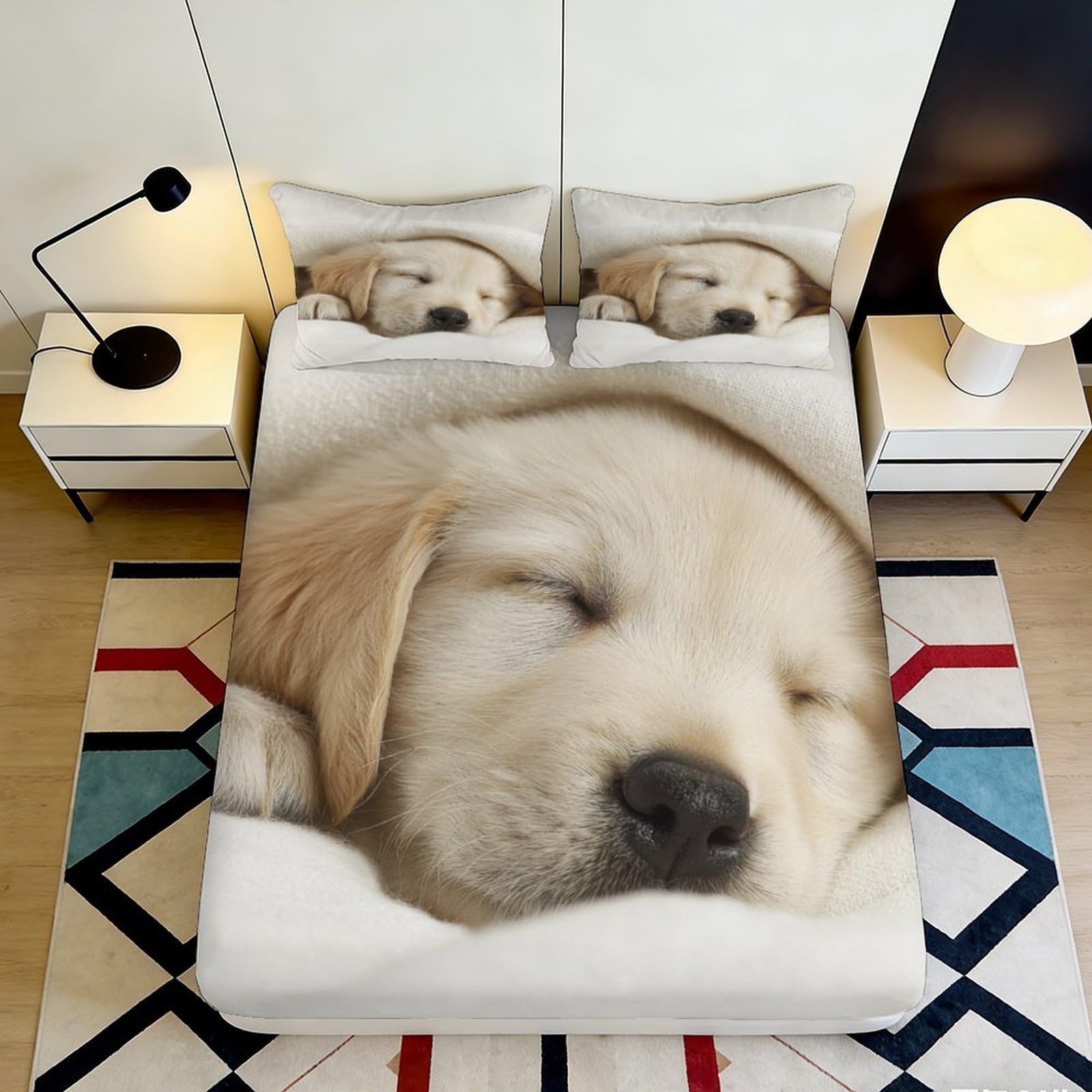 3D Printed Sleeping Puppy Fitted Sheet Microfiber Soft Anti-Slip Dog Mattress Cover for Bedroom Guest Room Decor 120x200cm 180x200x25cm